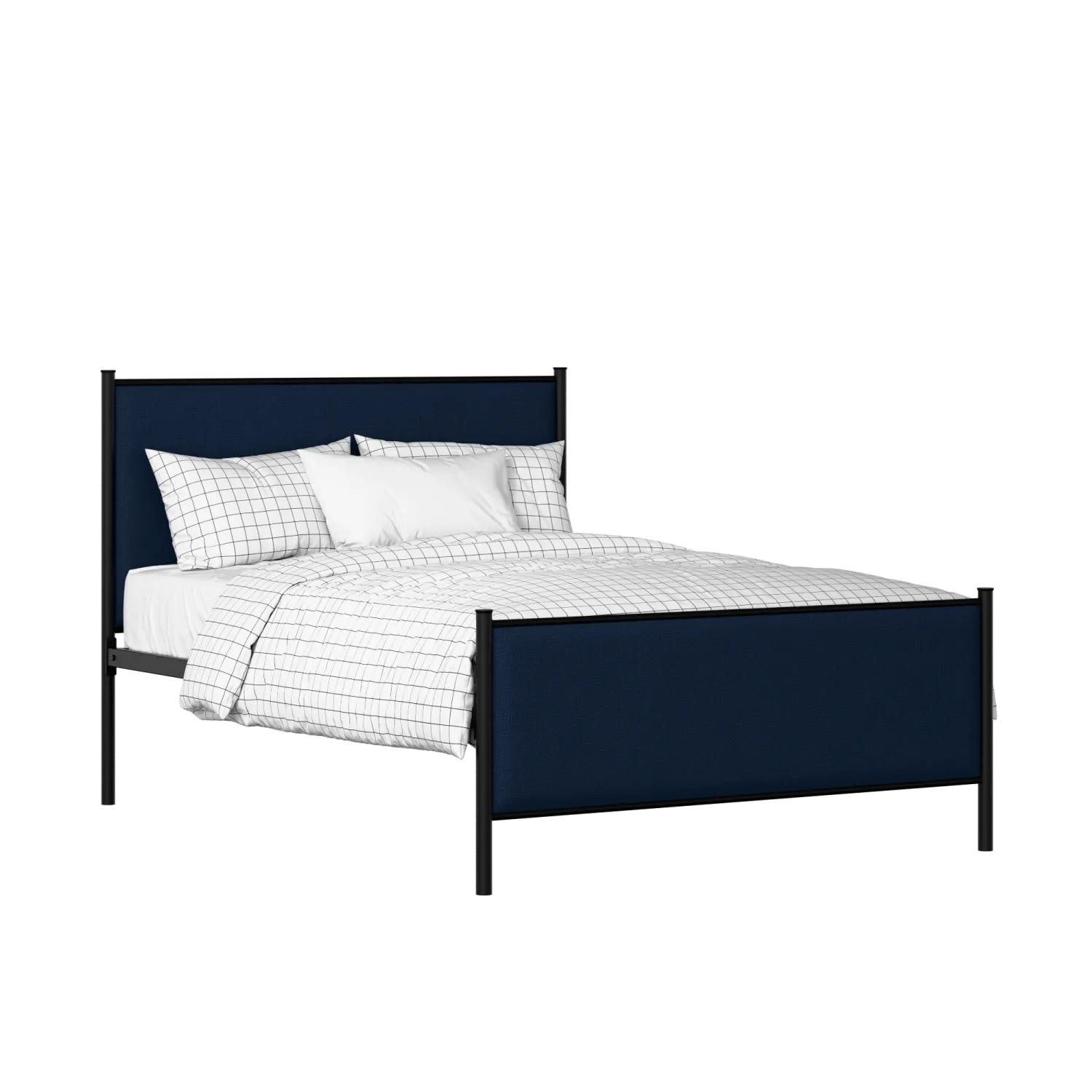 Brest iron/metal upholstered bed in black with blue fabric