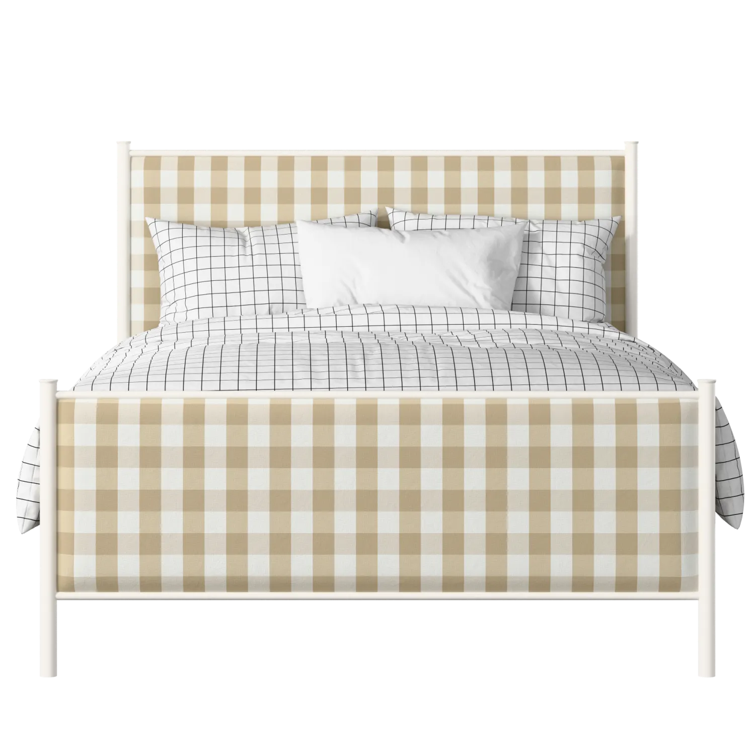 Brest iron/metal upholstered bed in ivory with Romo Kemble Putty fabric