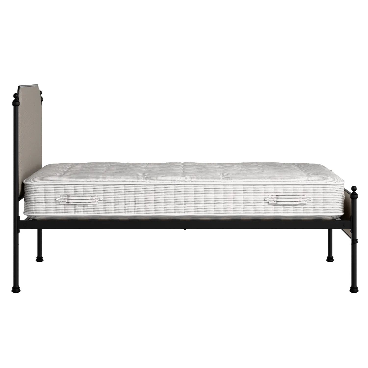 Miranda Slim iron/metal upholstered bed in black with storm grey fabric