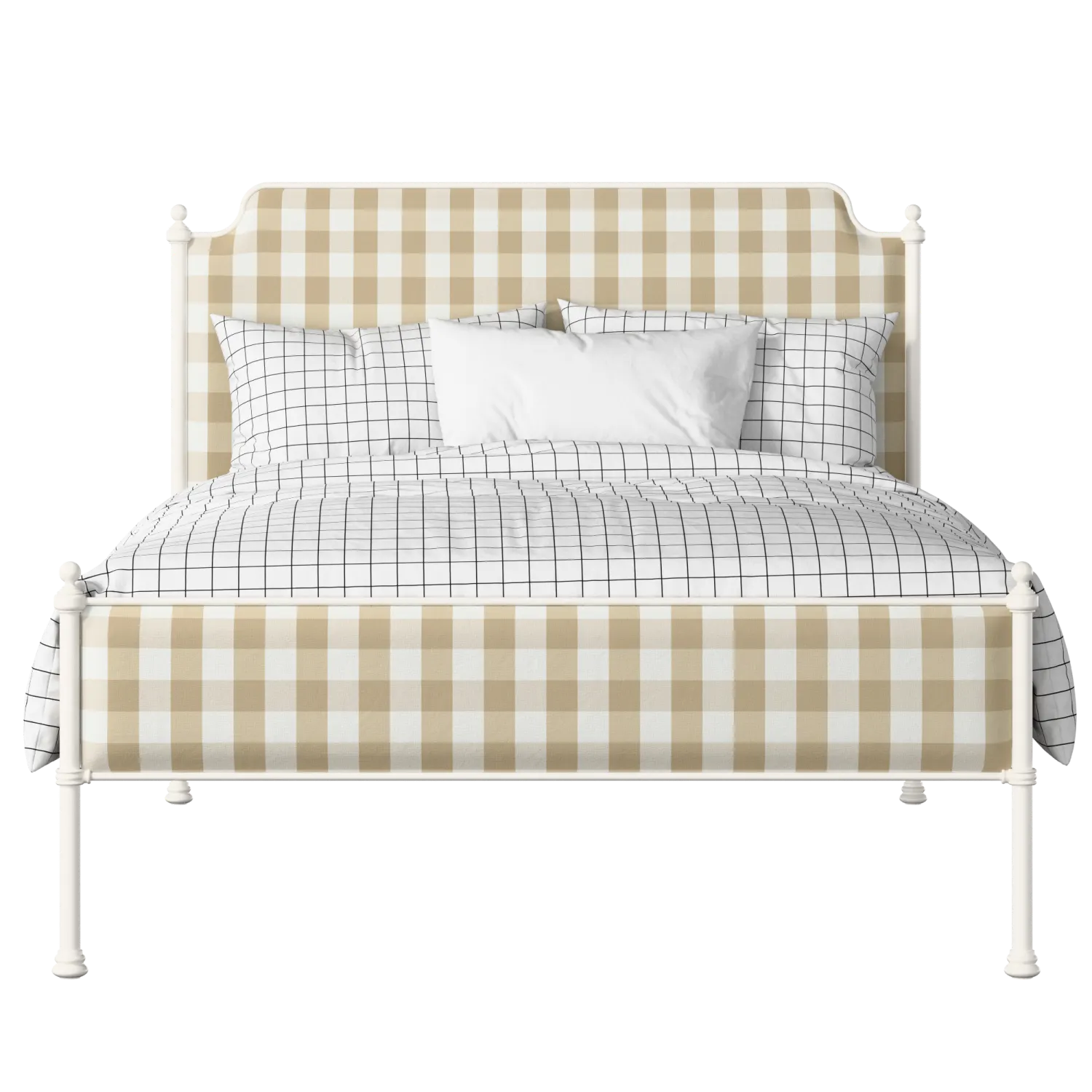 Miranda Slim iron/metal upholstered bed in ivory with Romo Kemble Putty fabric