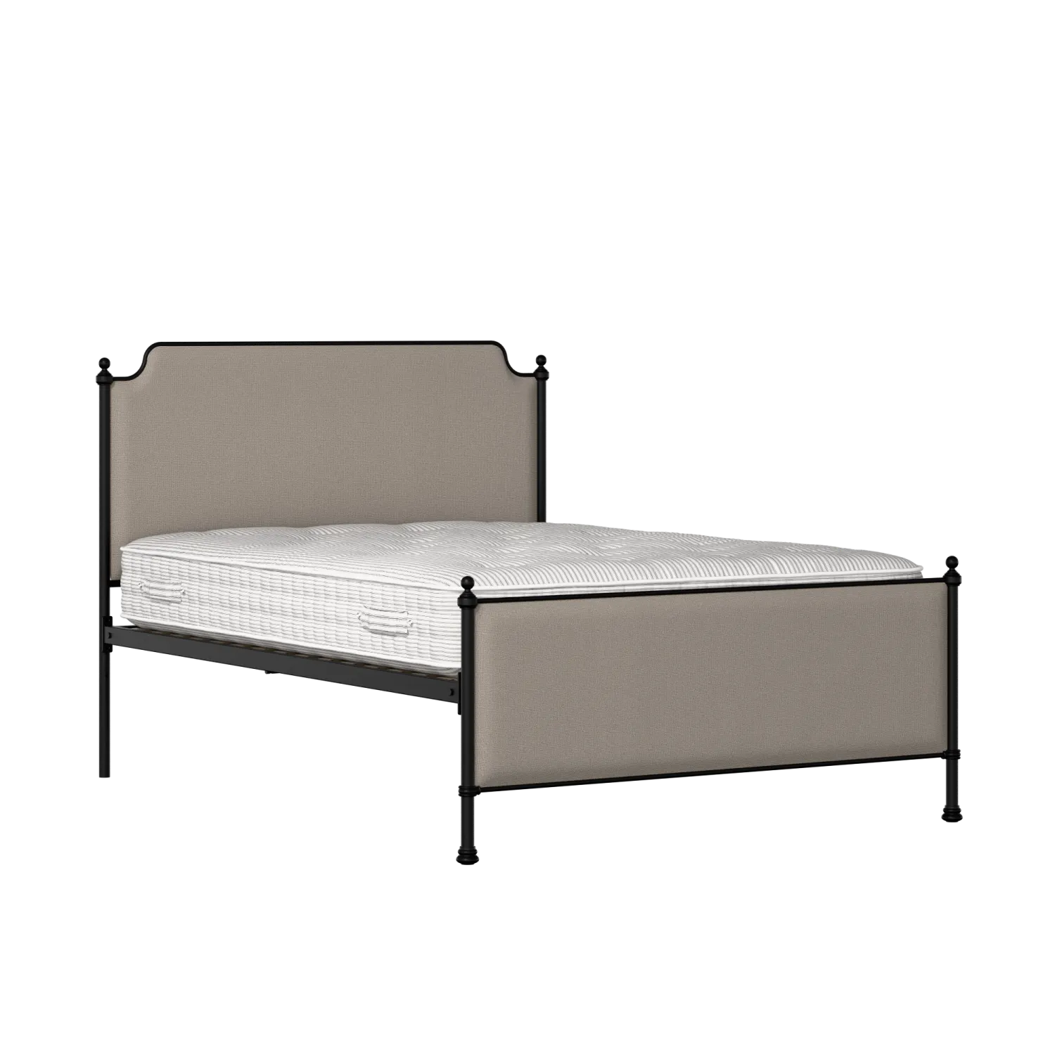 Miranda iron/metal upholstered bed in black with storm grey fabric