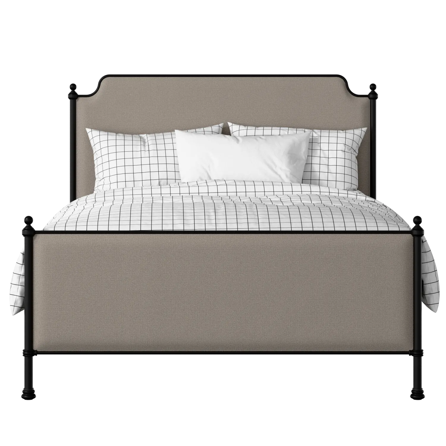 Miranda iron/metal upholstered bed in black with storm grey fabric