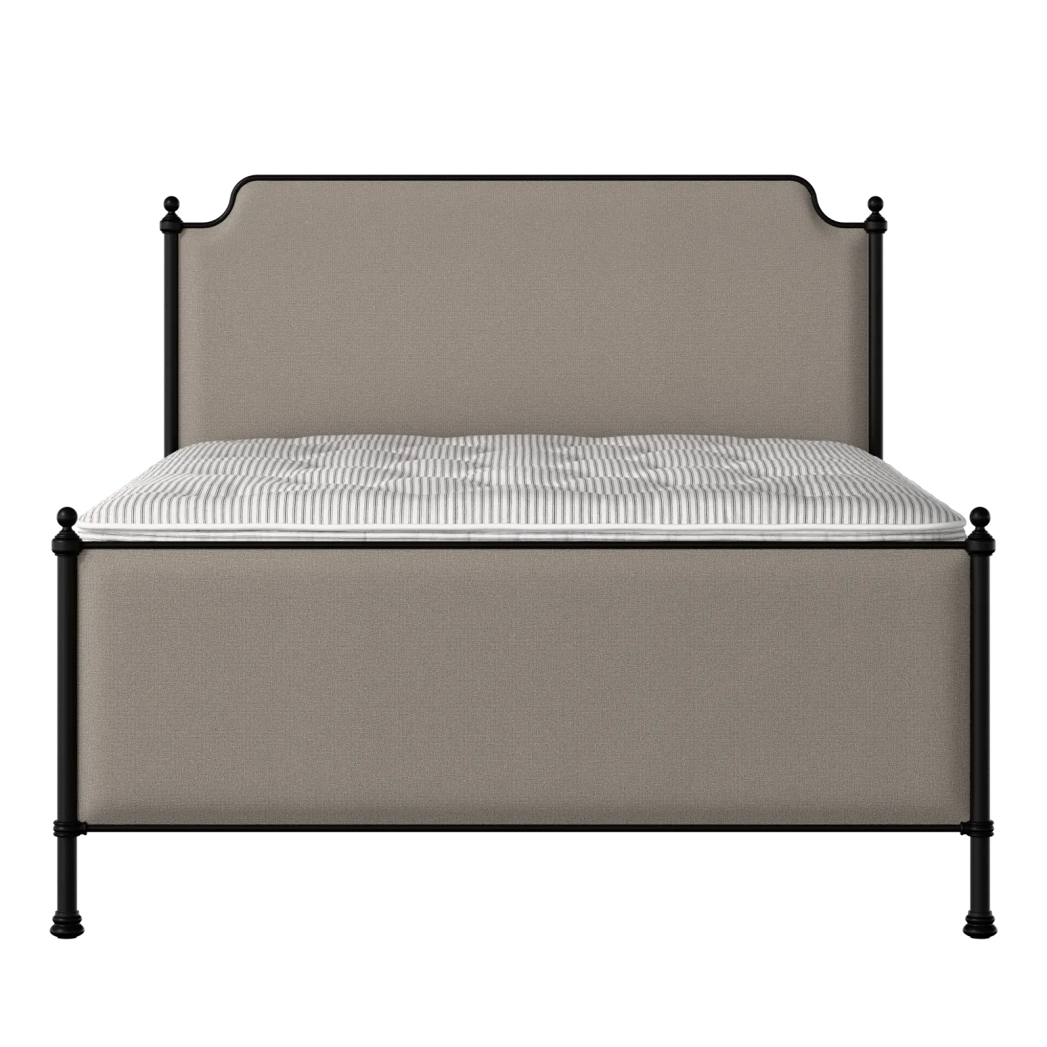 Miranda iron/metal upholstered bed in black with storm grey fabric