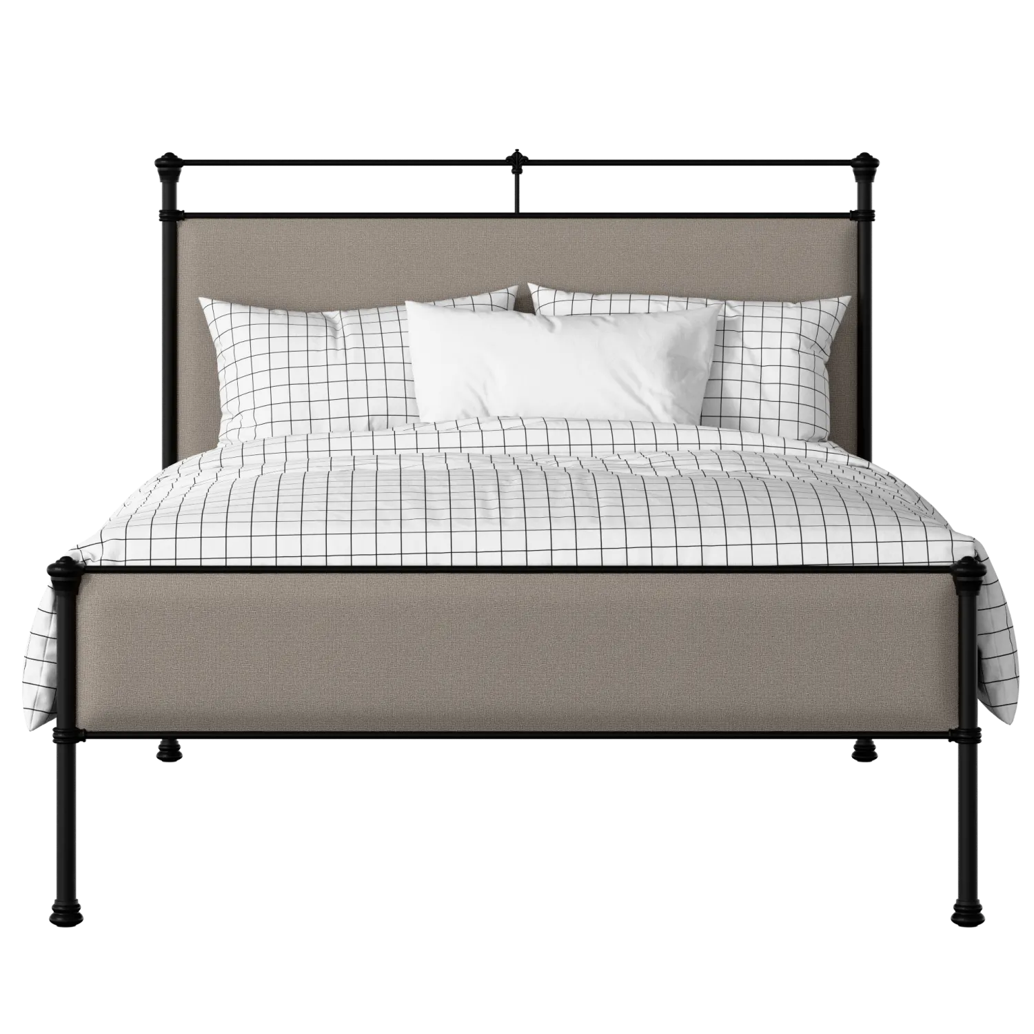 Nancy Slim iron/metal upholstered bed in black with storm grey fabric
