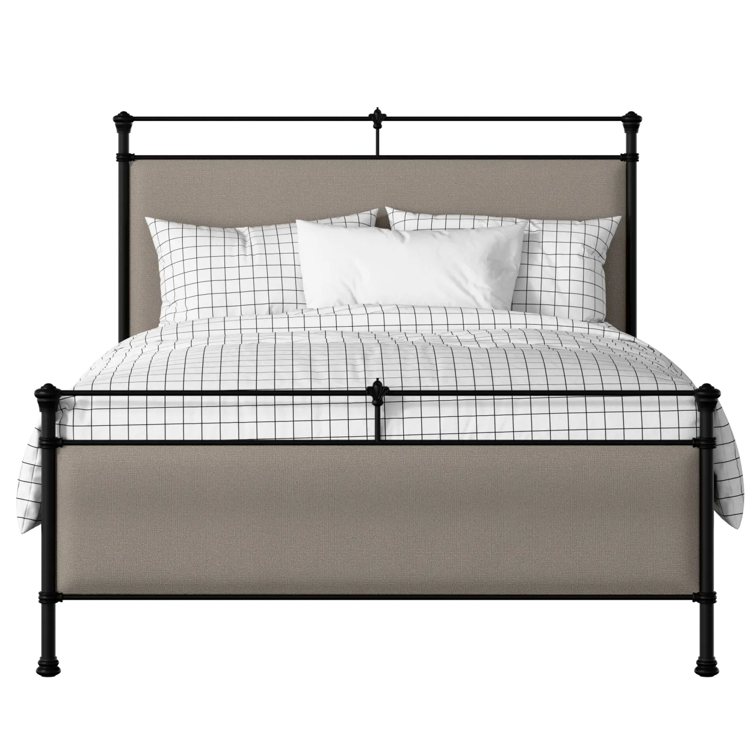 Nancy iron/metal upholstered bed in black with storm grey fabric