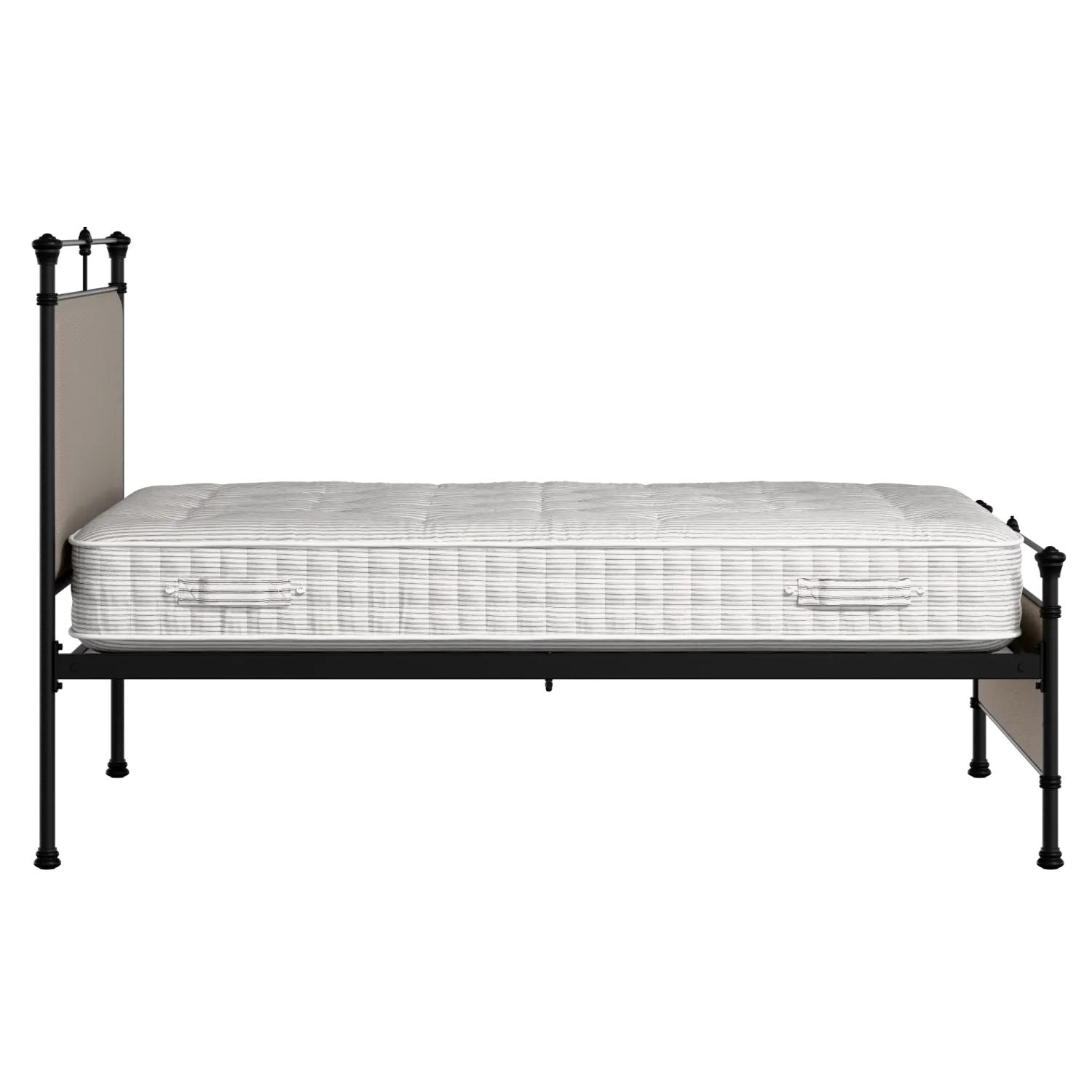 Nancy iron/metal upholstered bed in black with storm grey fabric