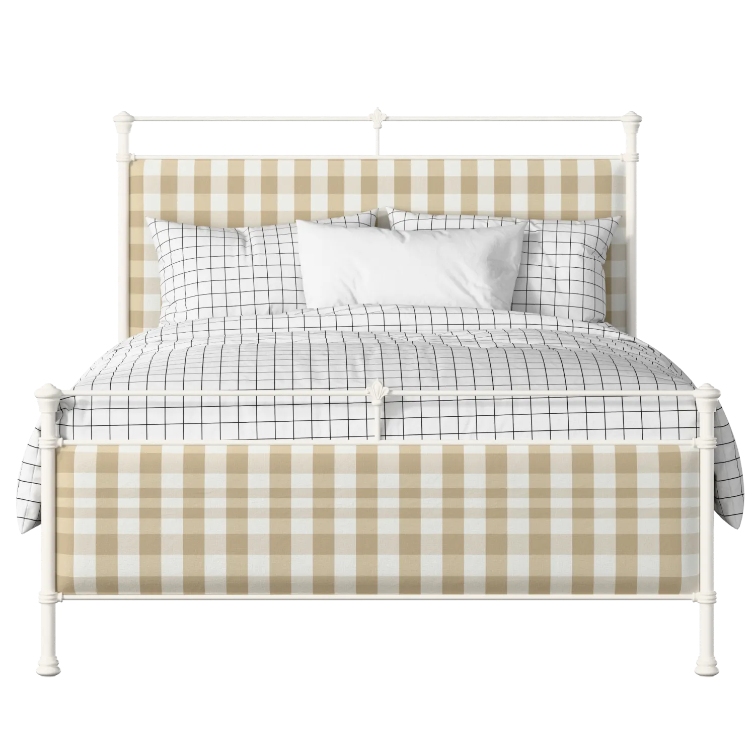 Nancy iron/metal upholstered bed in ivory with Romo Kemble Putty fabric