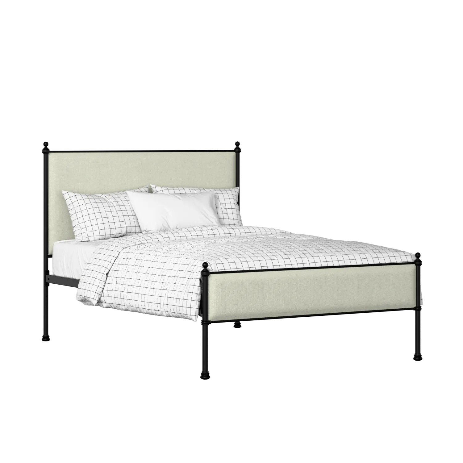 Neville Slim iron/metal upholstered bed in black with mineral fabric