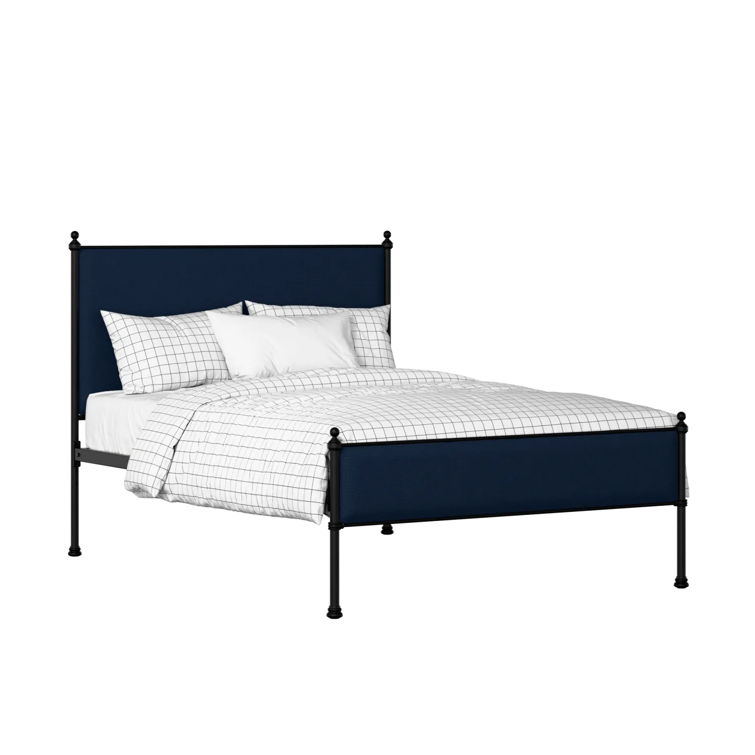 Neville Slim iron/metal upholstered bed in black with blue fabric