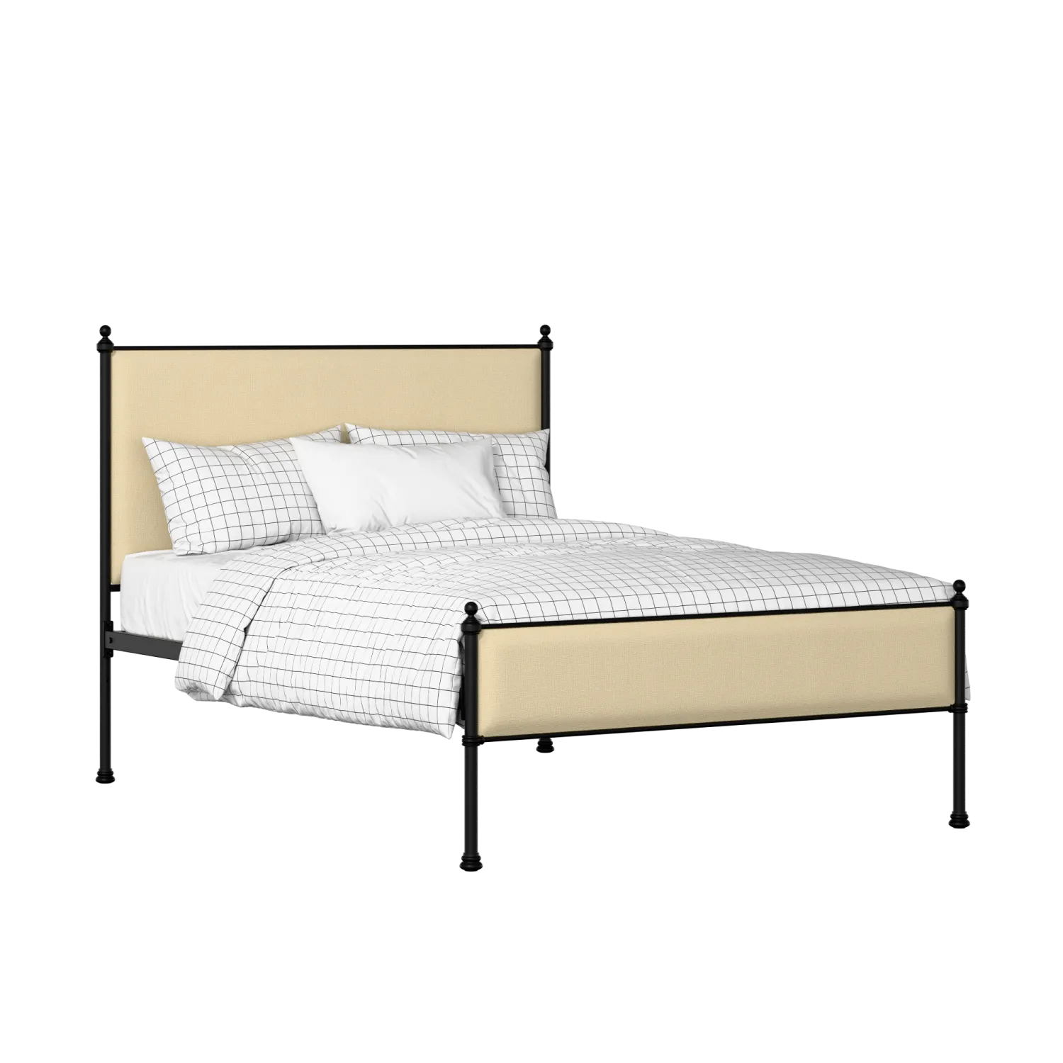 Neville Slim iron/metal upholstered bed in black with oatmeal fabric