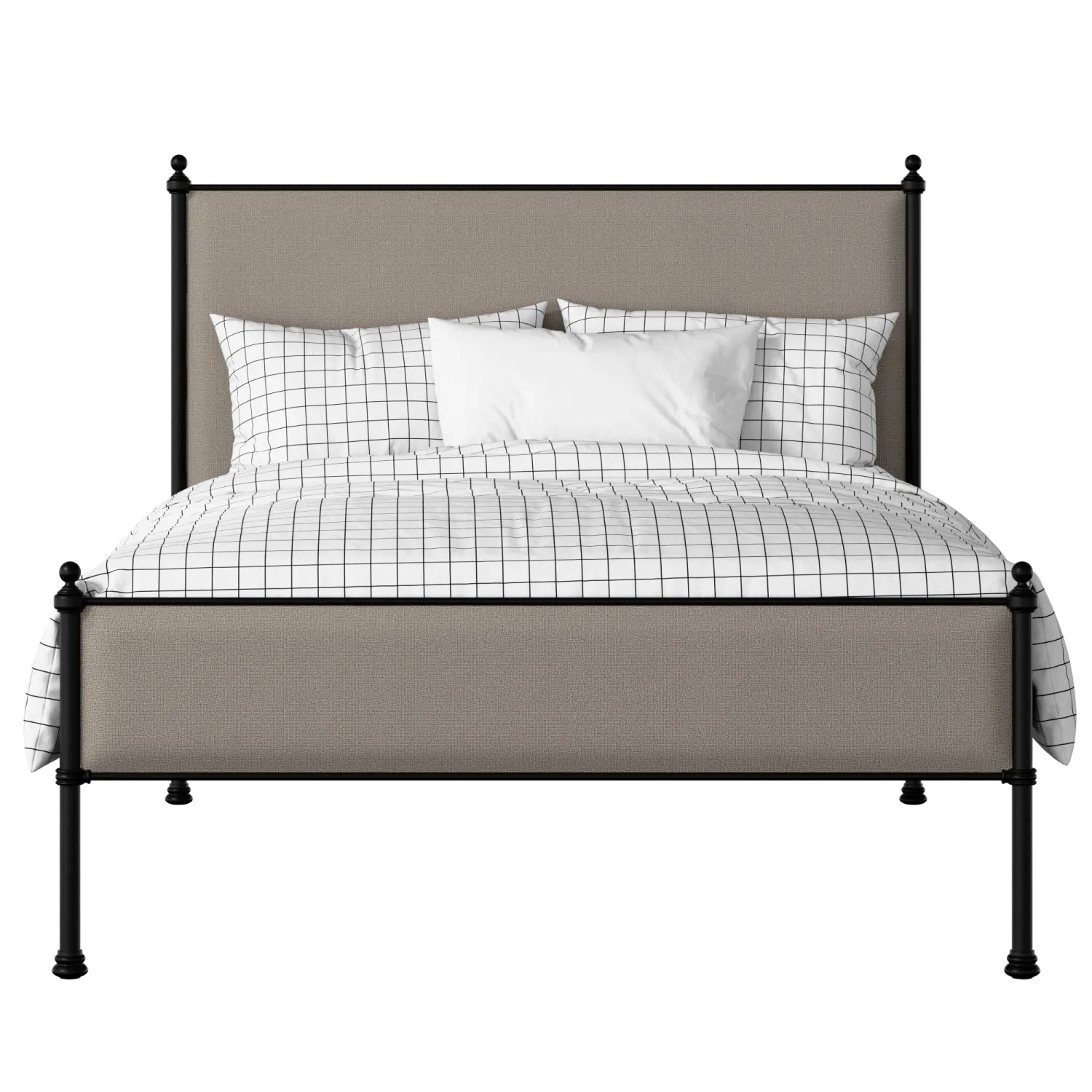 Neville Slim iron/metal upholstered bed in black with storm grey fabric