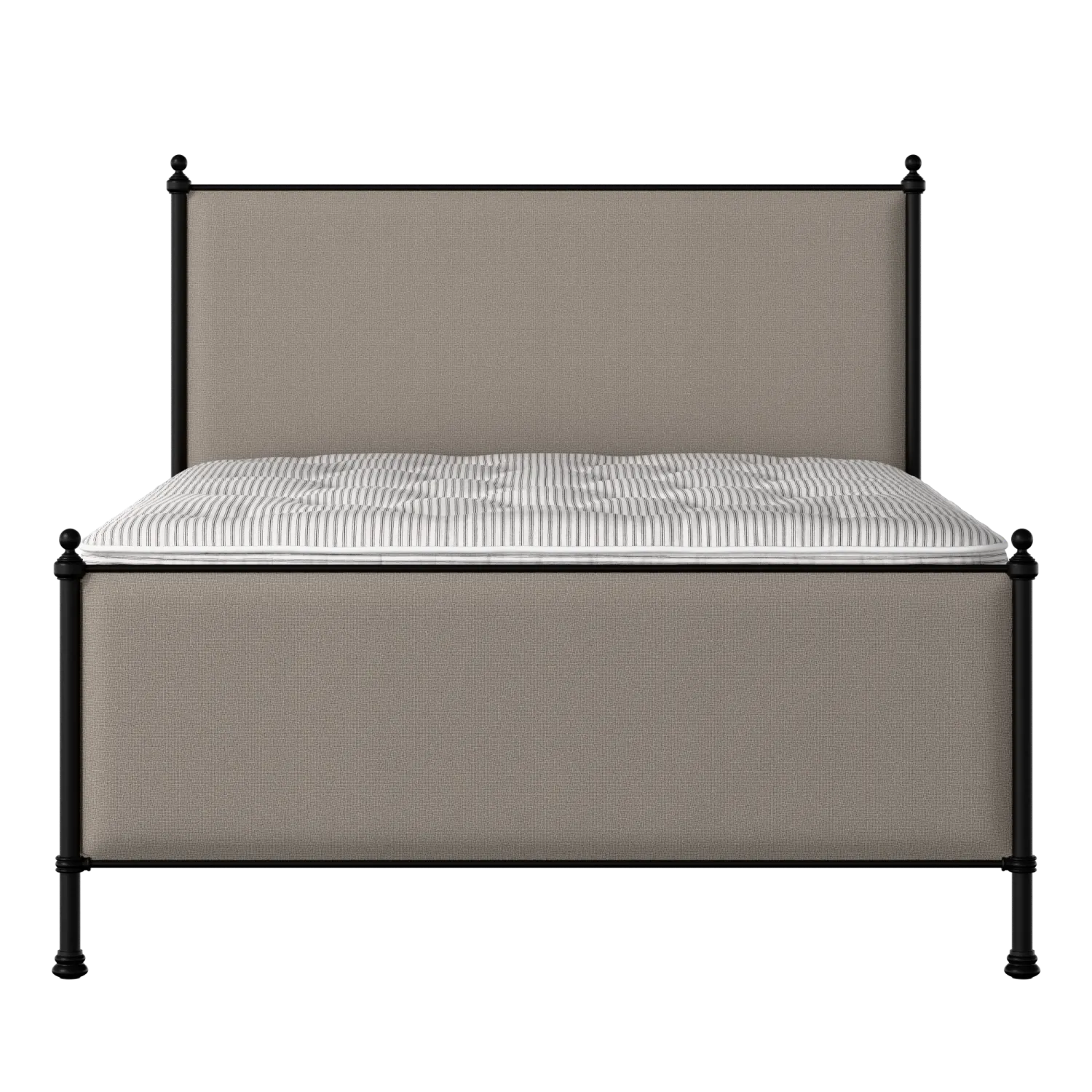 Neville iron/metal upholstered bed in black with storm grey fabric
