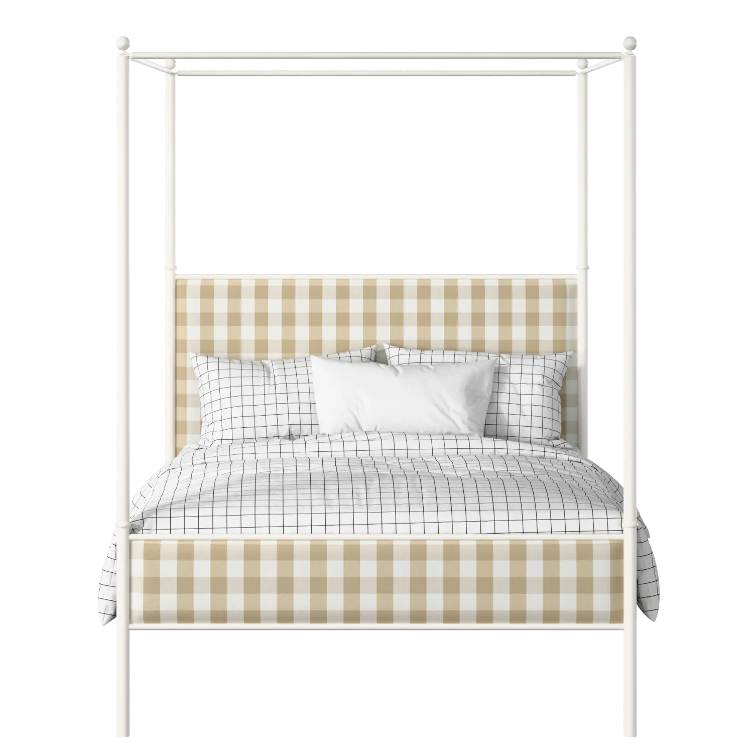 Reims Slim iron/metal upholstered bed in ivory with Romo Kemble Putty fabric