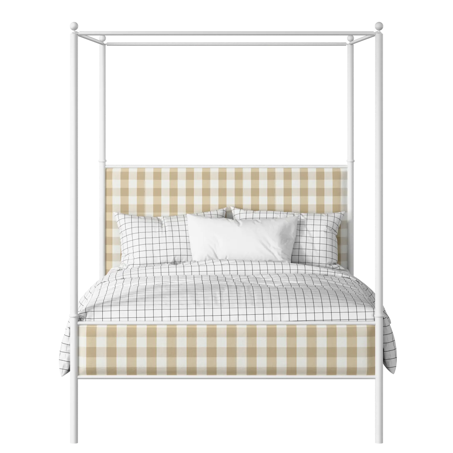 Reims Slim iron/metal upholstered bed in white with Romo Kemble Putty fabric