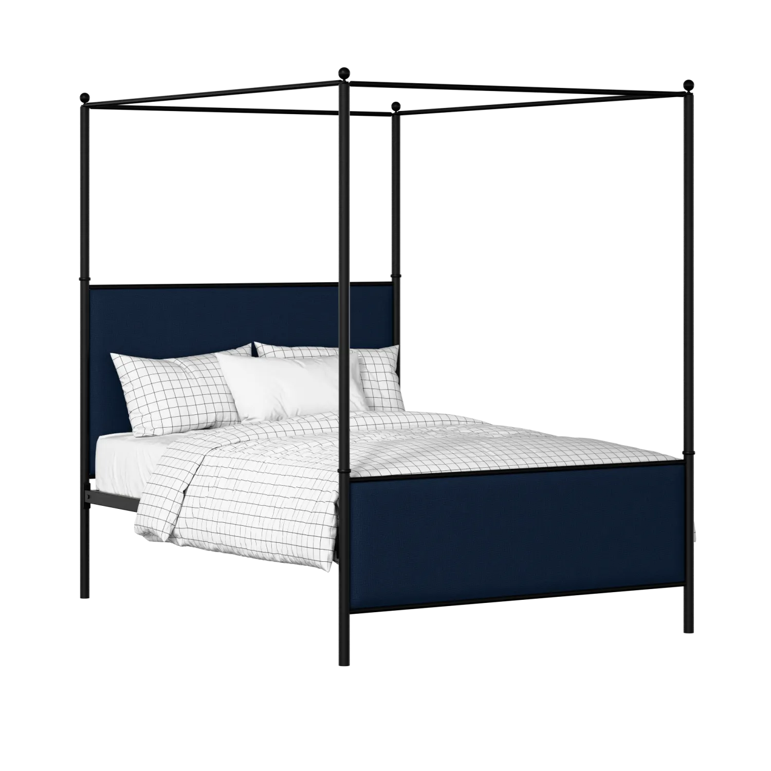 Reims iron/metal upholstered bed in black with blue fabric