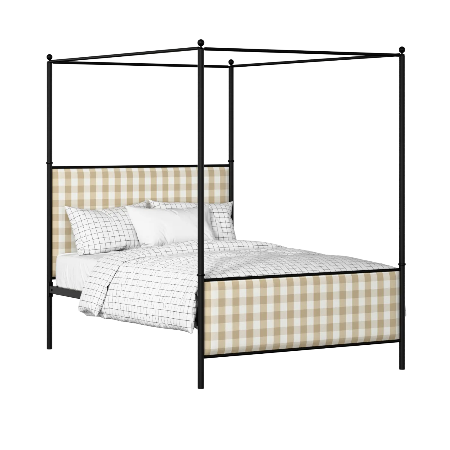 Reims iron/metal upholstered bed in black with Romo Kemble Putty fabric