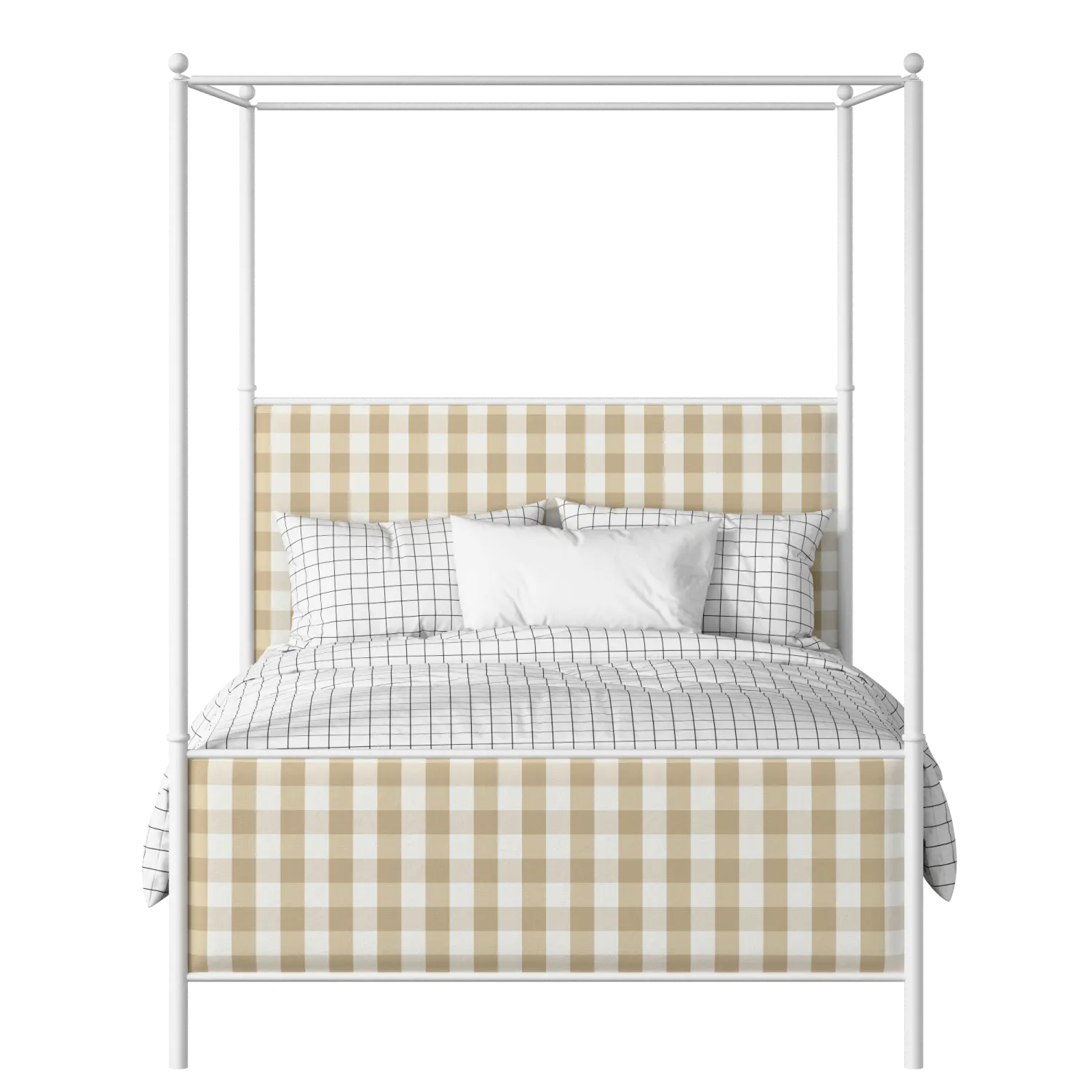 Reims iron/metal upholstered bed in white with Romo Kemble Putty fabric