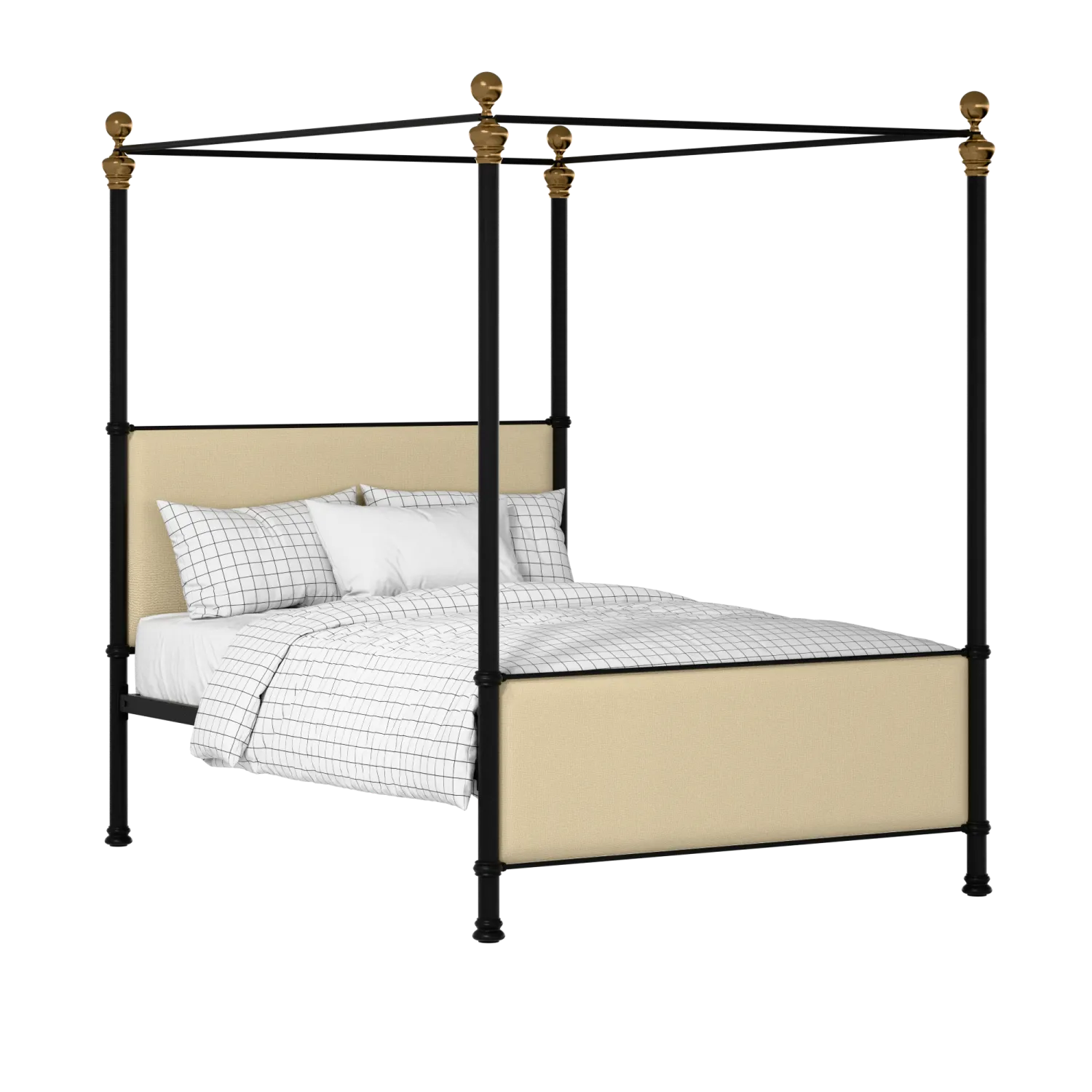 Riviere iron/metal upholstered bed in black with oatmeal fabric