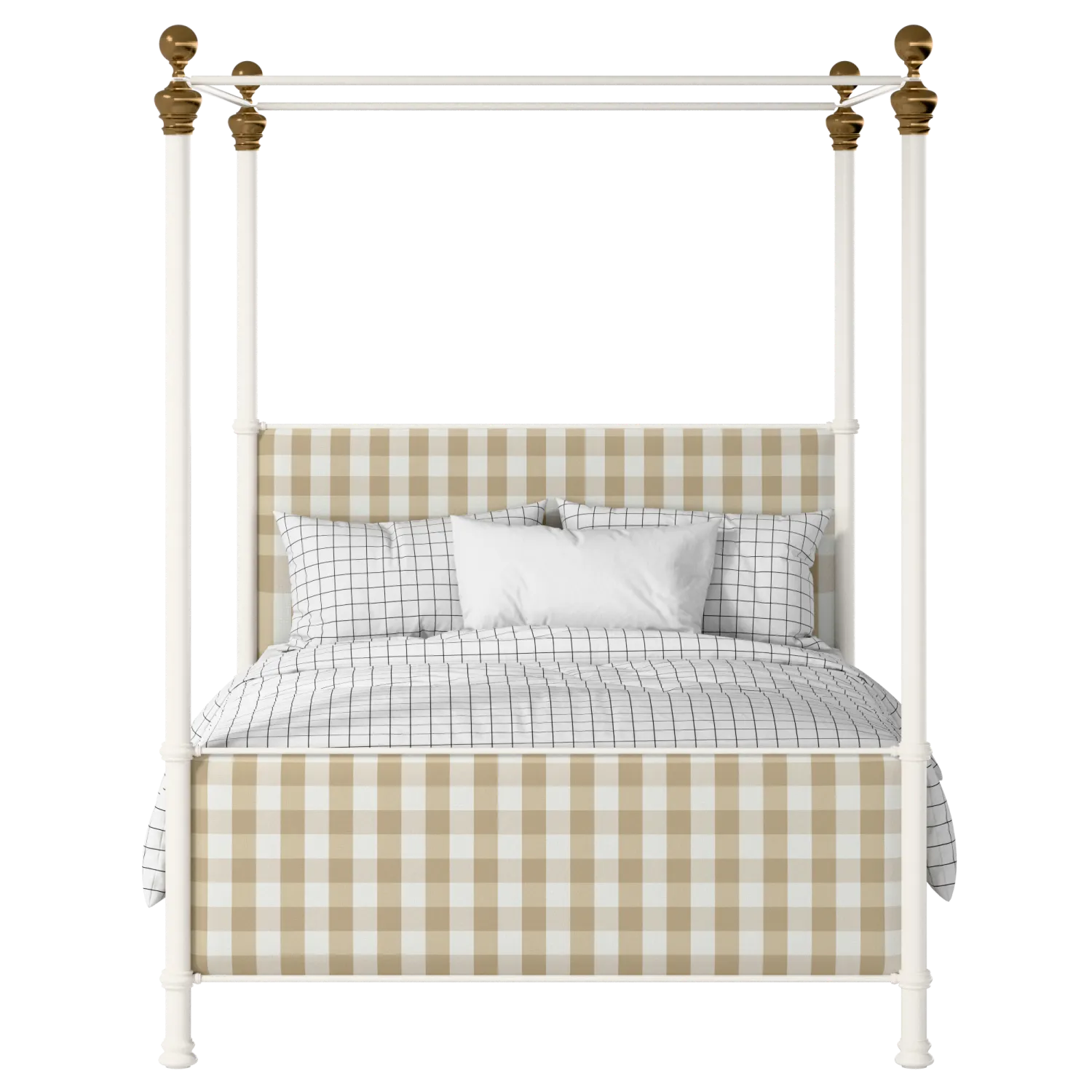 Riviere iron/metal upholstered bed in ivory with Romo Kemble Putty fabric
