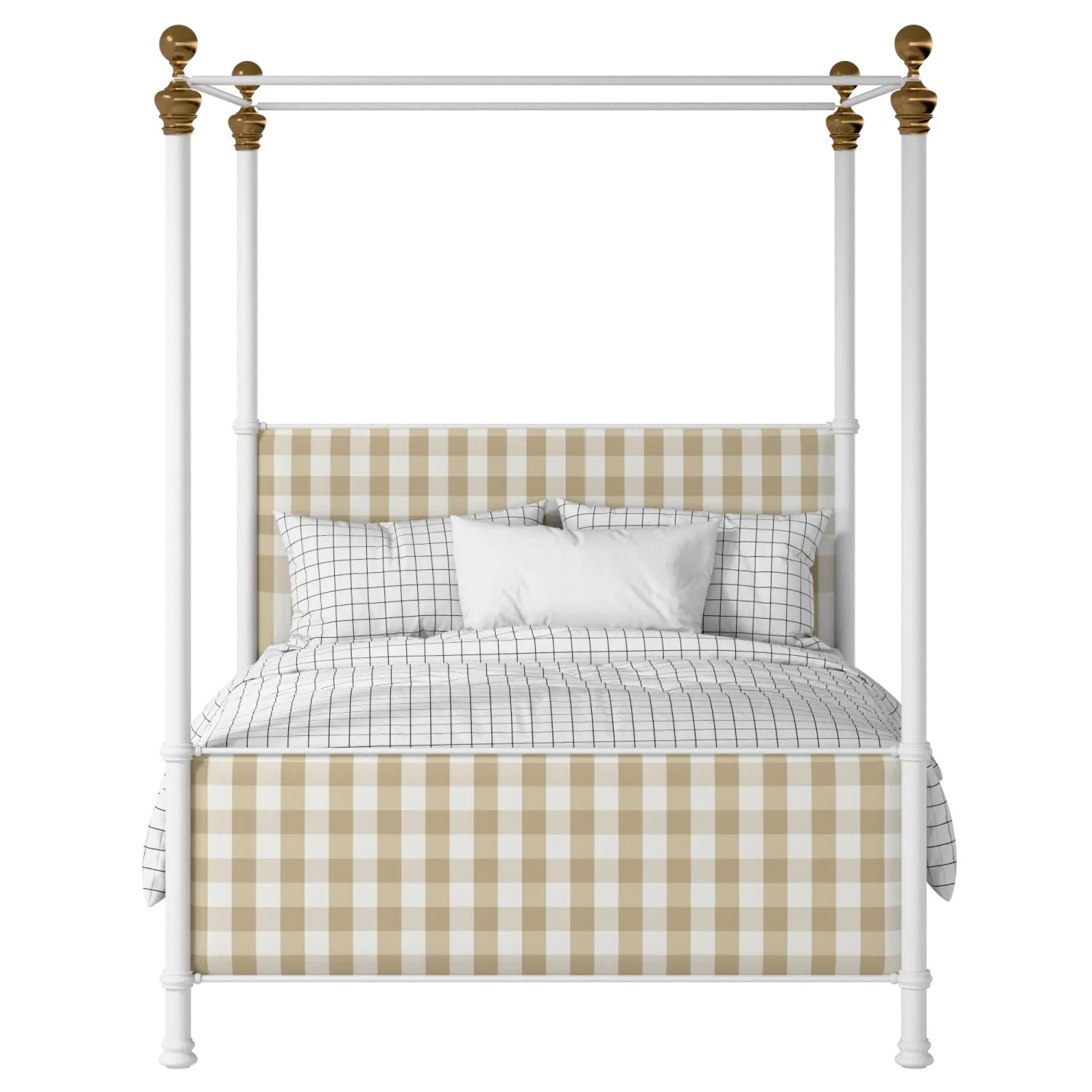 Riviere iron/metal upholstered bed in white with Romo Kemble Putty fabric