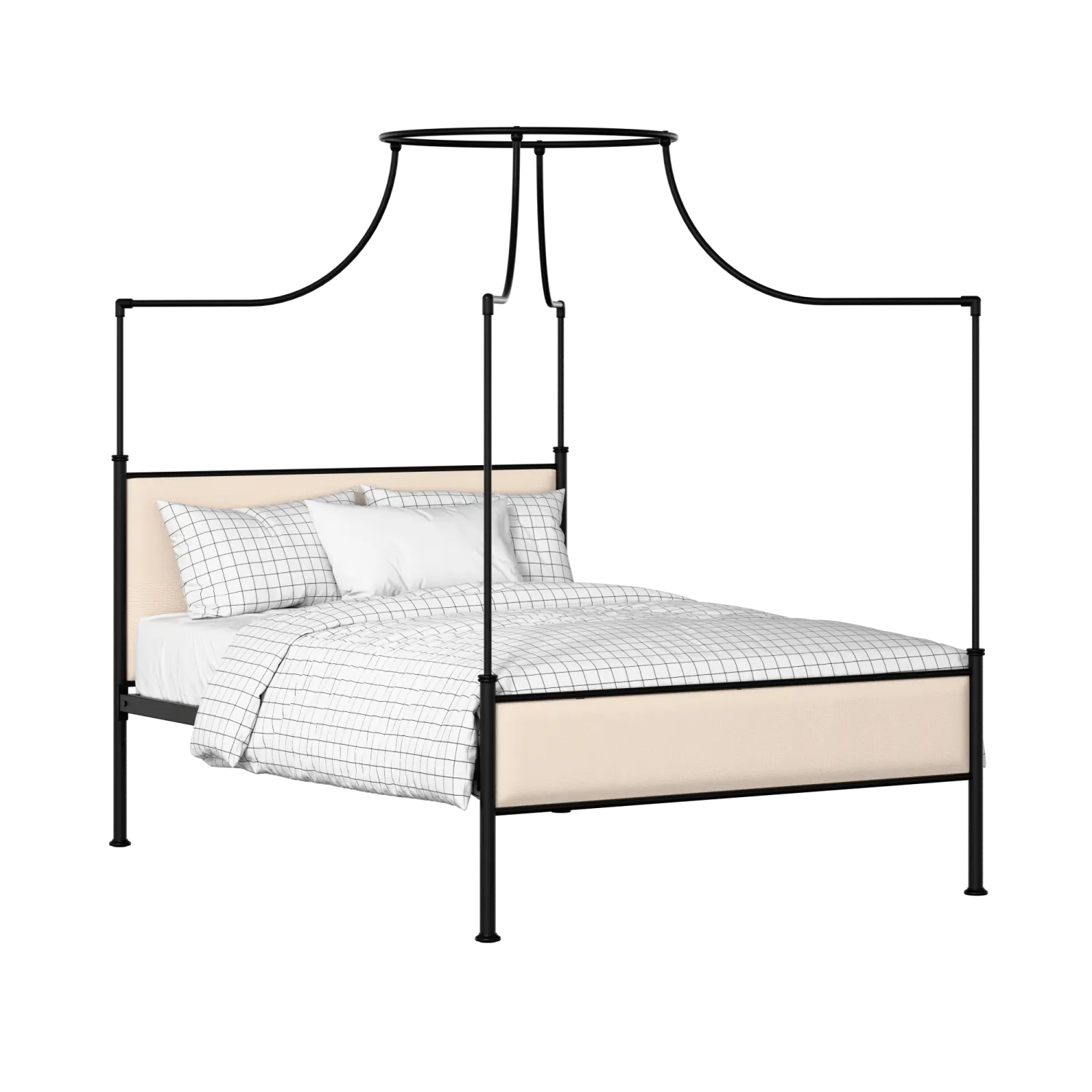 Waterloo Slim iron/metal upholstered bed in black with silver fabric