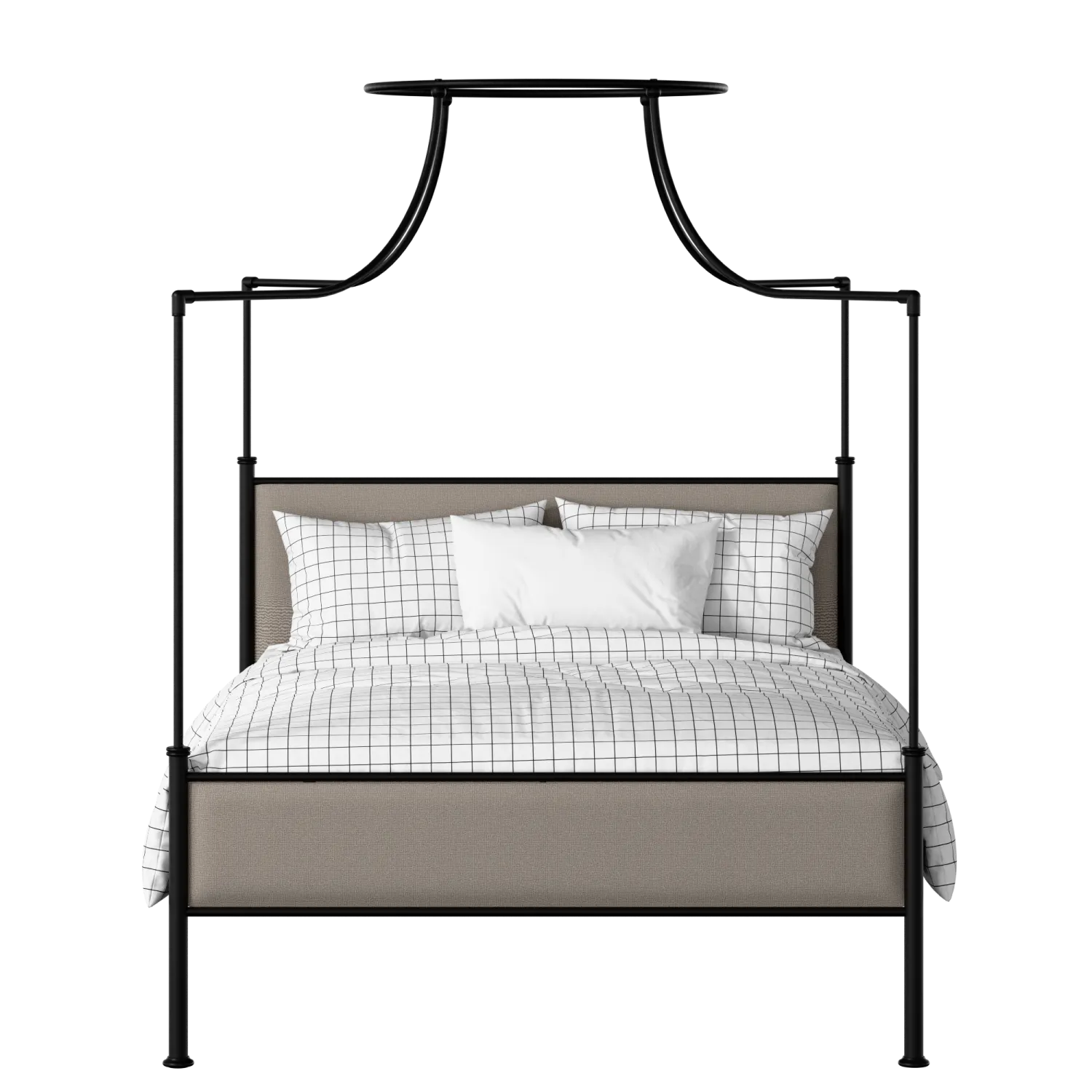 Waterloo Slim iron/metal upholstered bed in black with storm grey fabric