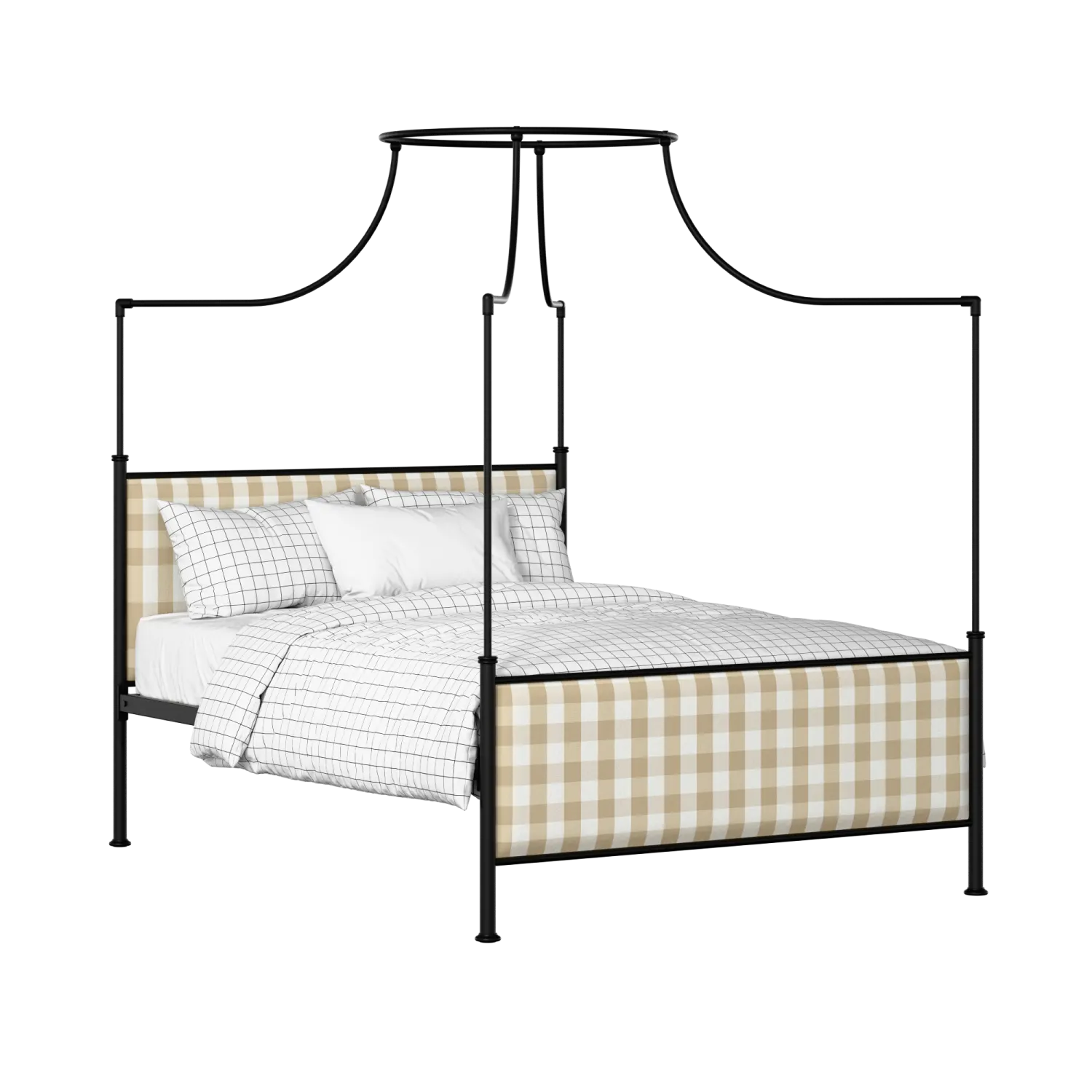 Waterloo iron/metal upholstered bed in black with Romo Kemble Putty fabric