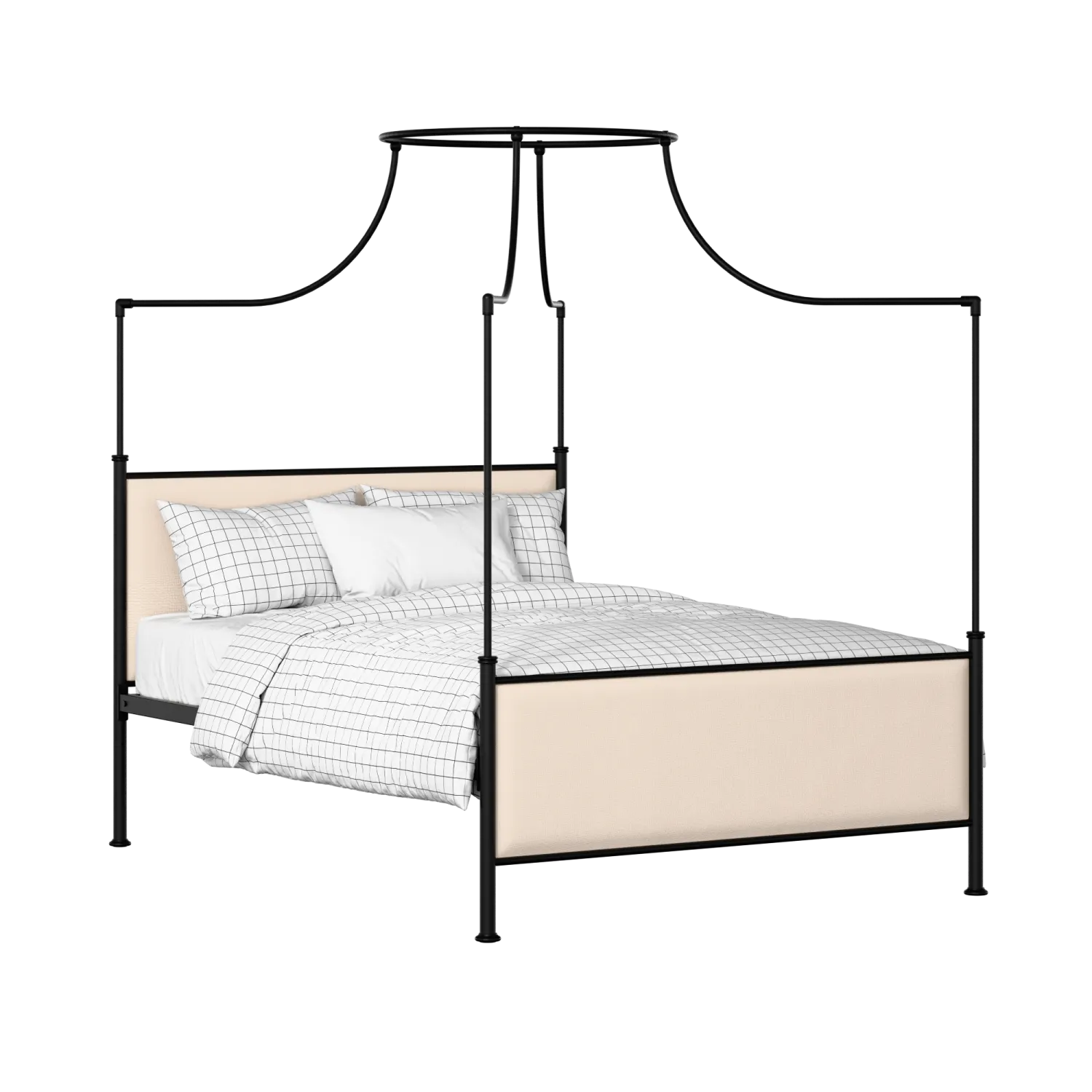 Waterloo iron/metal upholstered bed in black with silver fabric