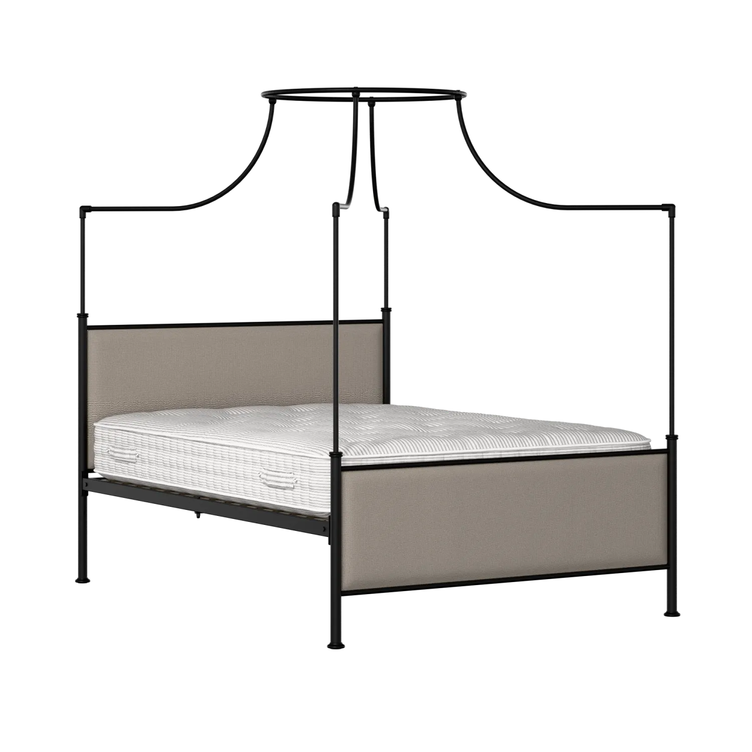 Waterloo iron/metal upholstered bed in black with storm grey fabric