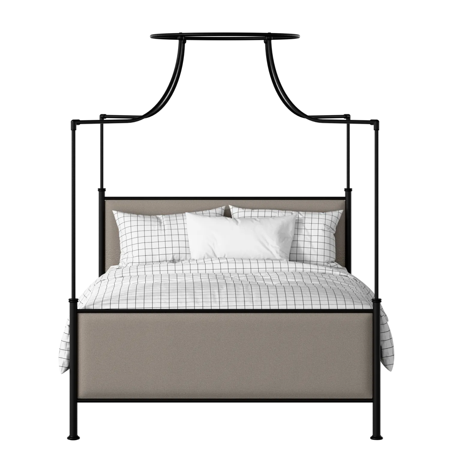 Waterloo iron/metal upholstered bed in black with storm grey fabric