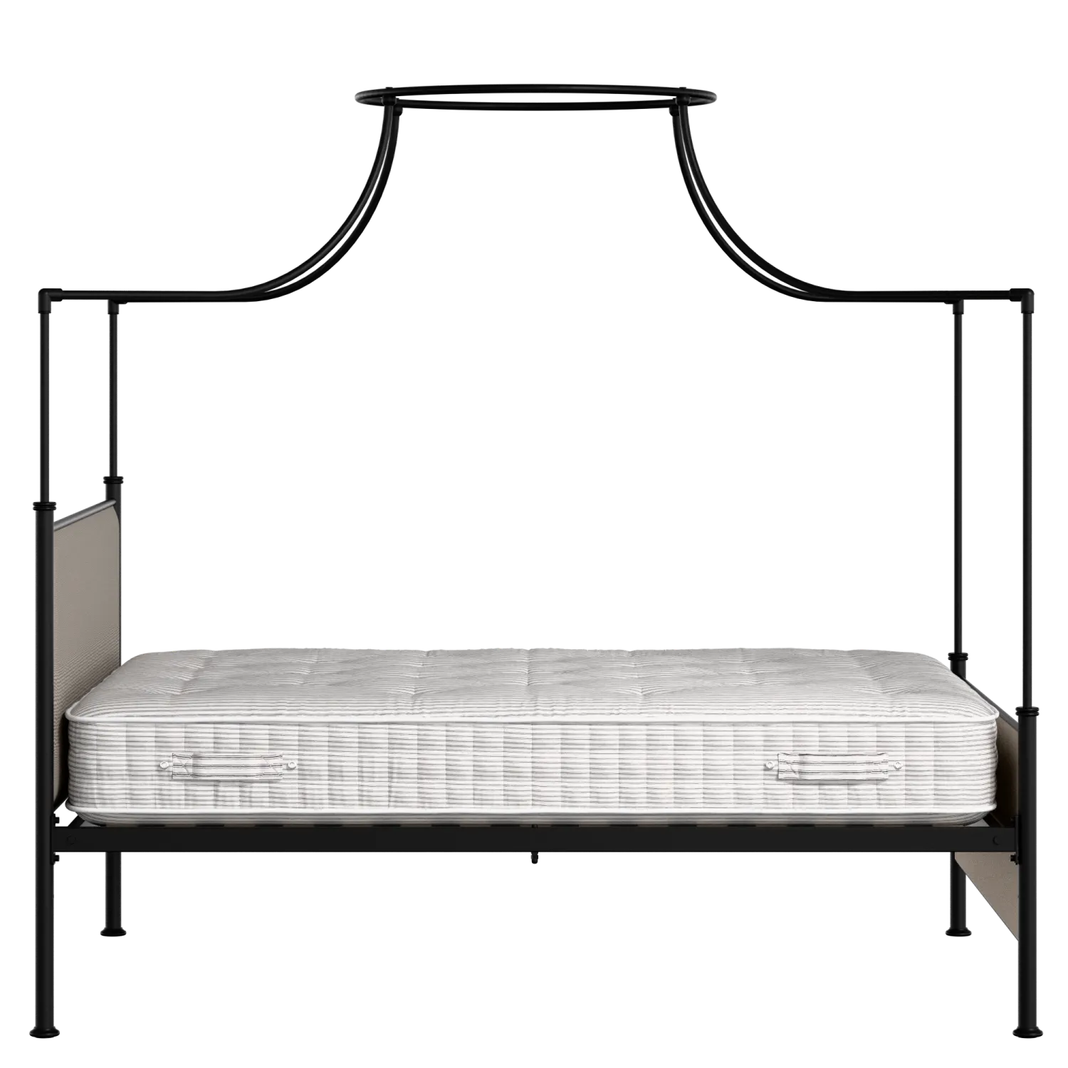 Waterloo iron/metal upholstered bed in black with storm grey fabric
