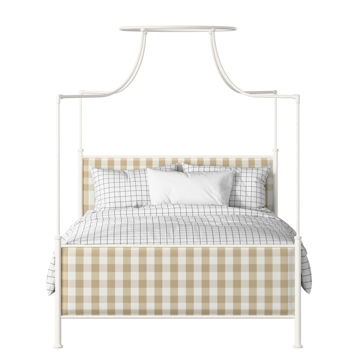 Waterloo iron/metal upholstered bed in ivory with Romo Kemble Putty fabric