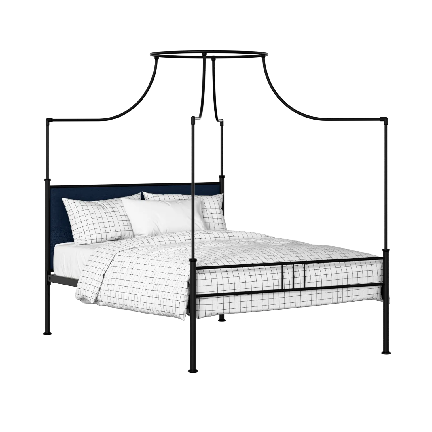 Waterloo Zero iron/metal upholstered bed in black with blue fabric