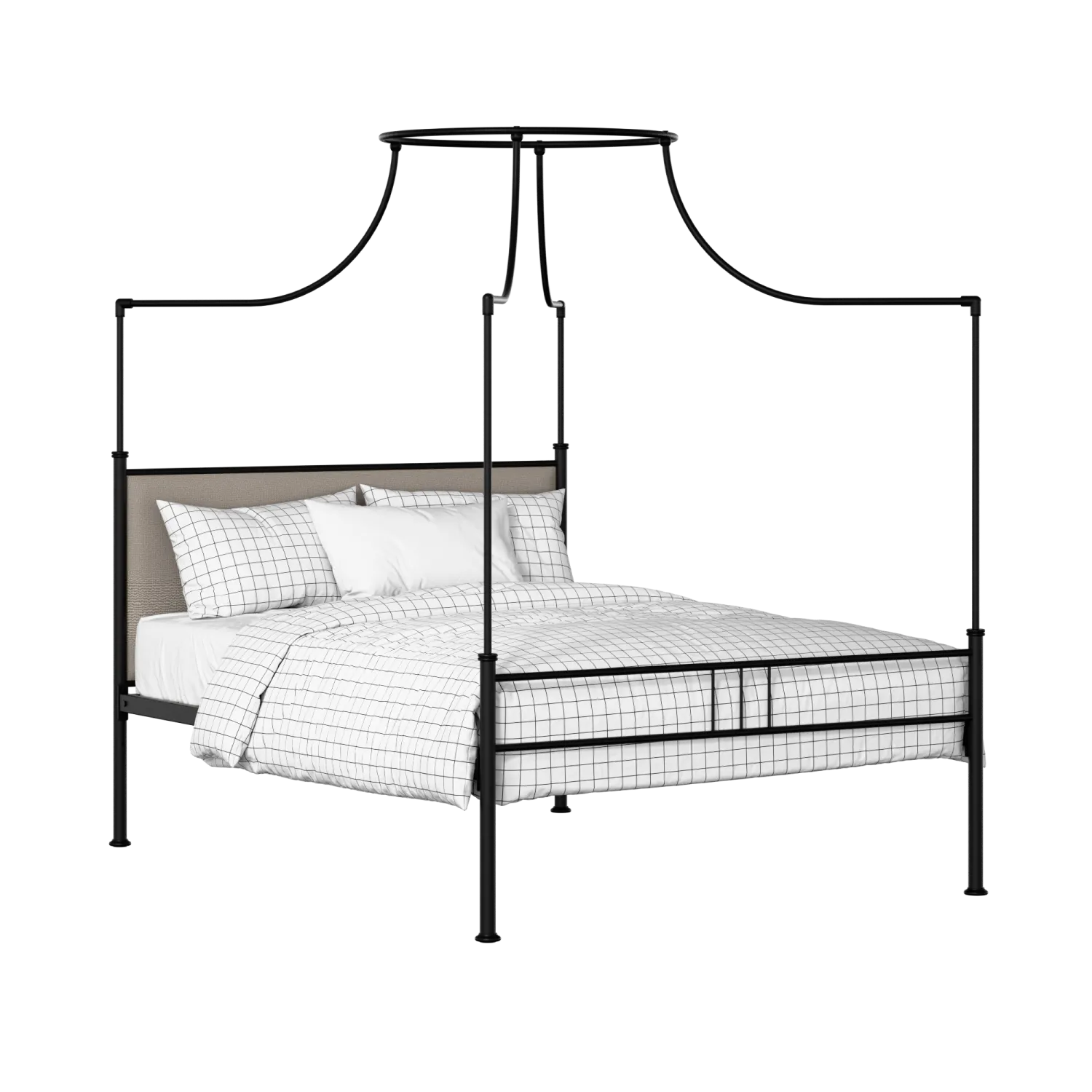 Waterloo Zero iron/metal upholstered bed in black with storm grey fabric