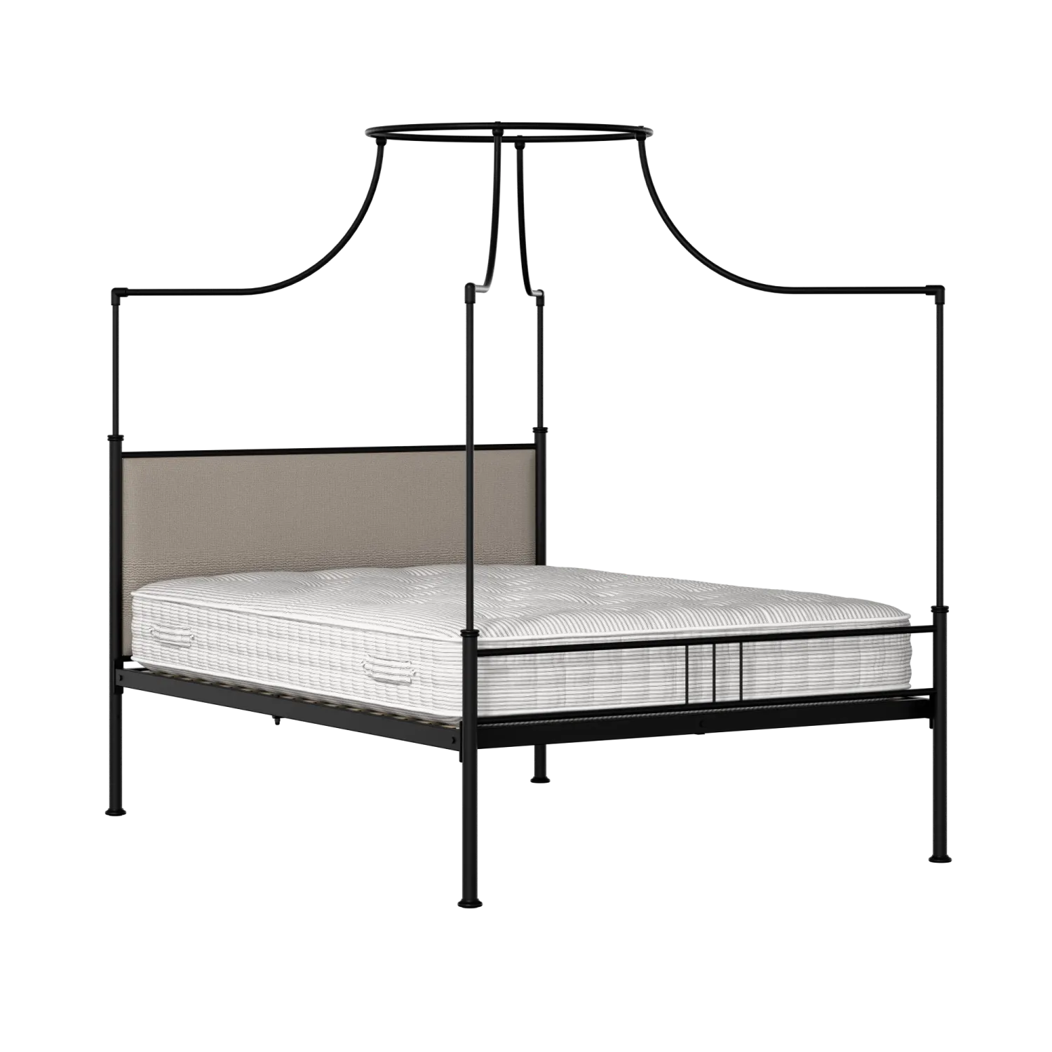 Waterloo Zero iron/metal upholstered bed in black with storm grey fabric
