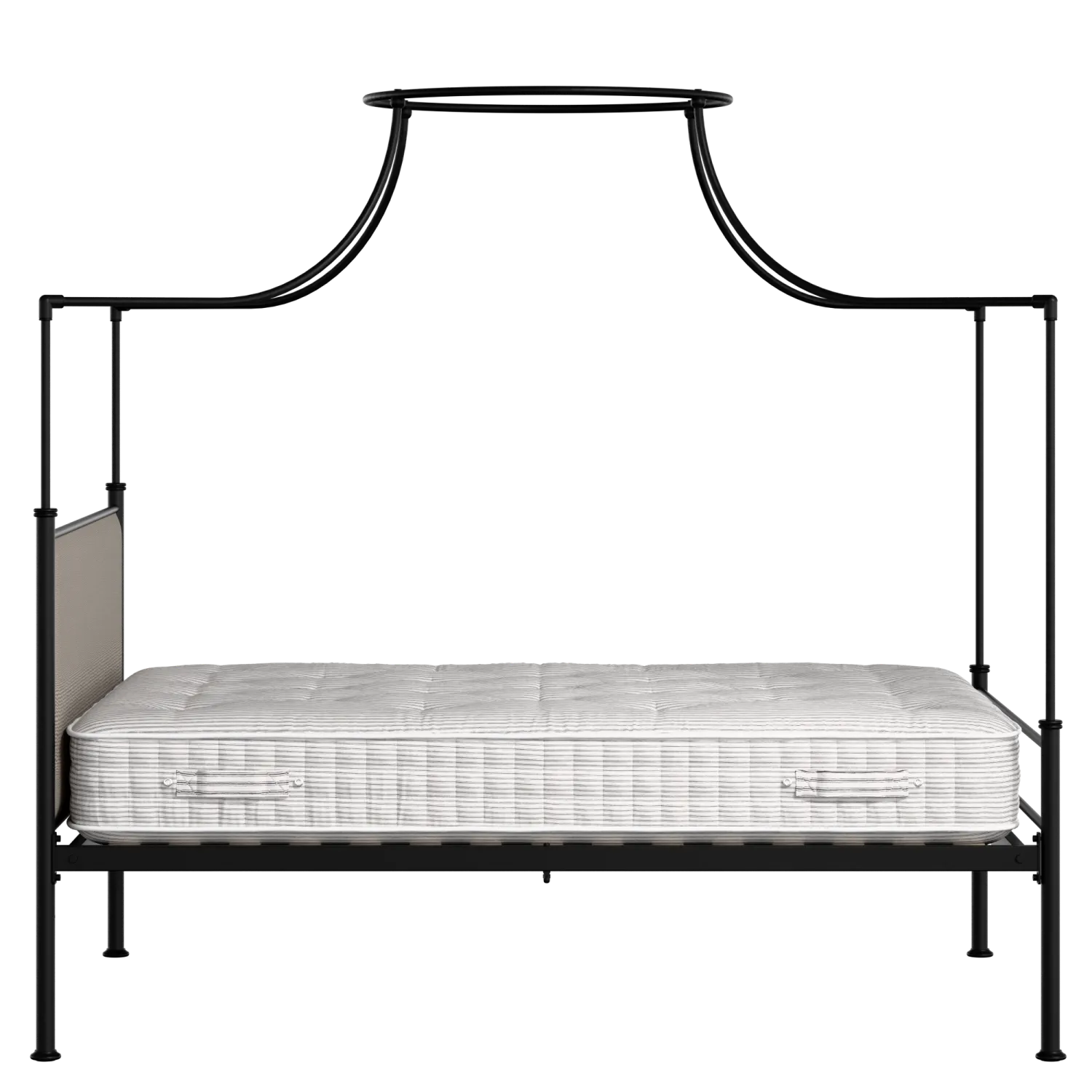 Waterloo Zero iron/metal upholstered bed in black with storm grey fabric