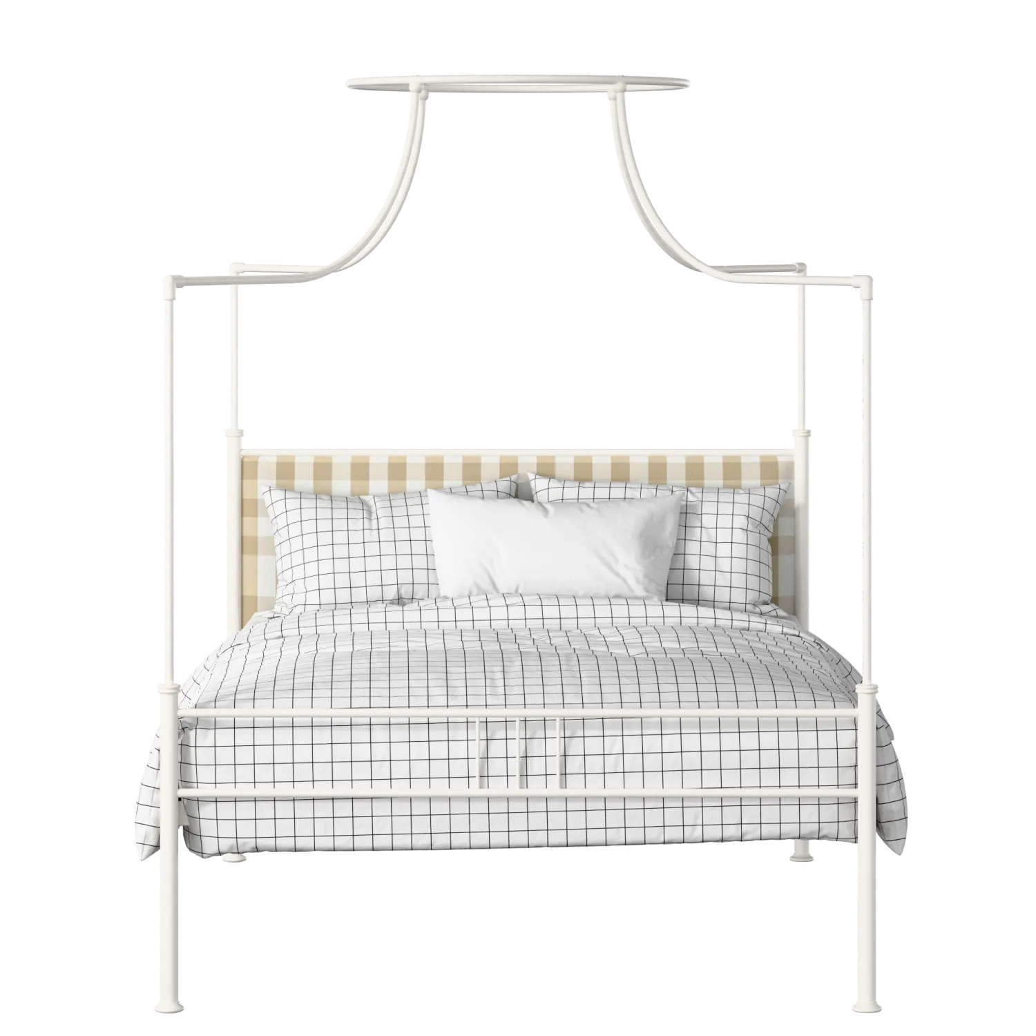 Waterloo Zero iron/metal upholstered bed in ivory with Romo Kemble Putty fabric