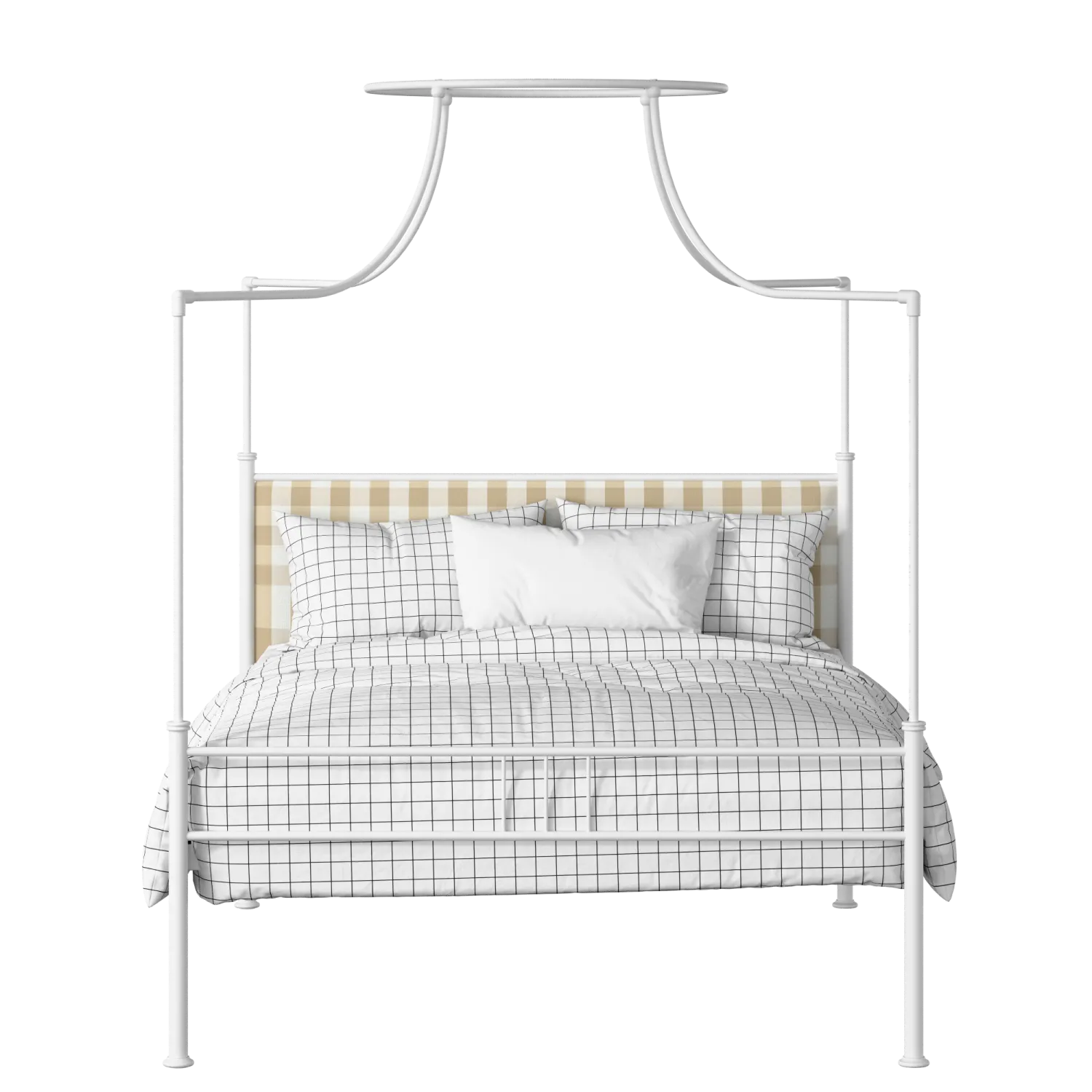 Waterloo Zero iron/metal upholstered bed in white with Romo Kemble Putty fabric