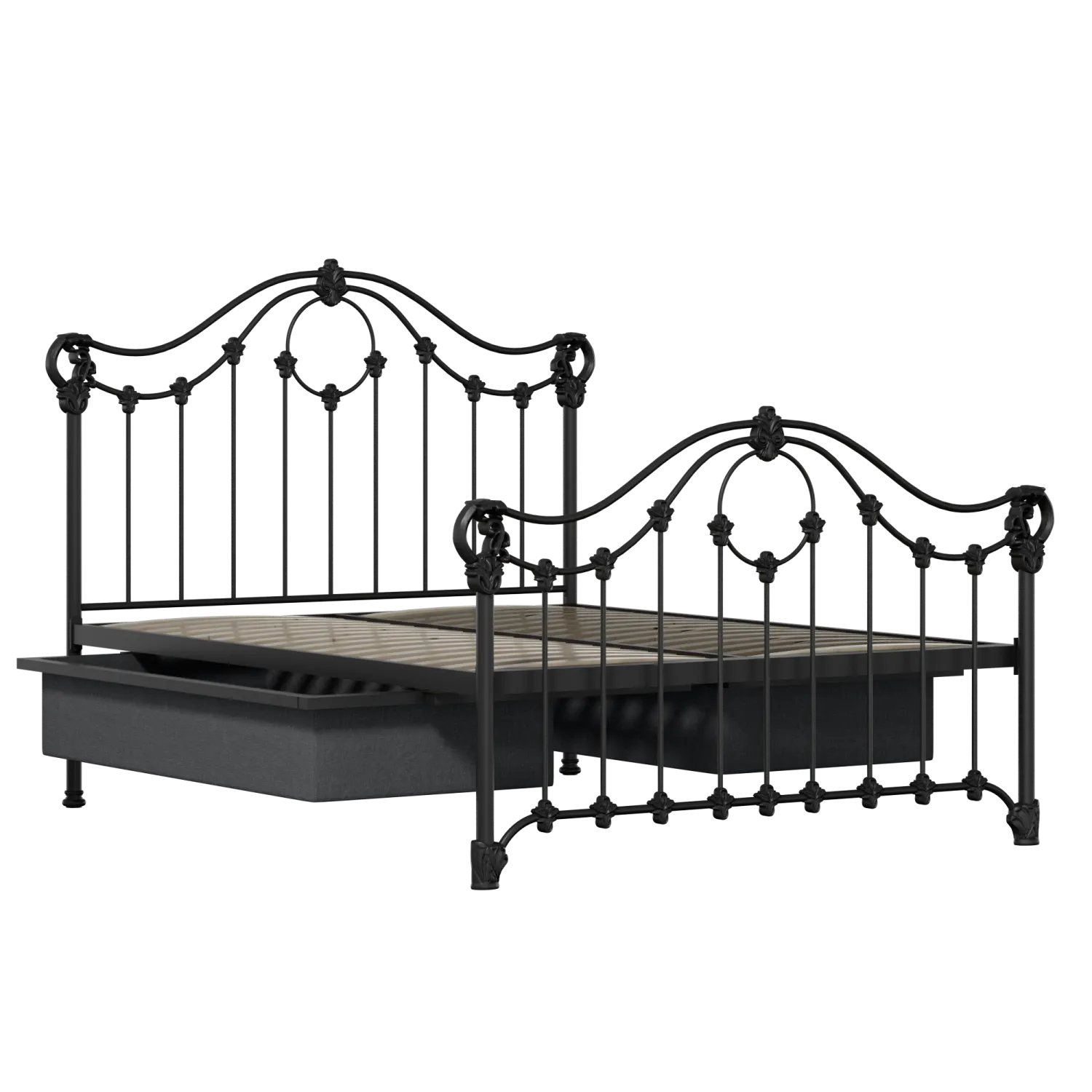 Alva iron/metal bed in black with drawers