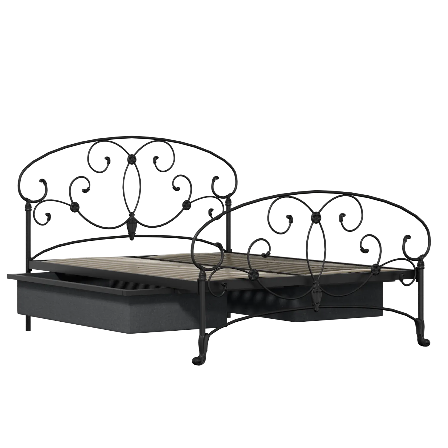 Arigna iron/metal bed in black with drawers