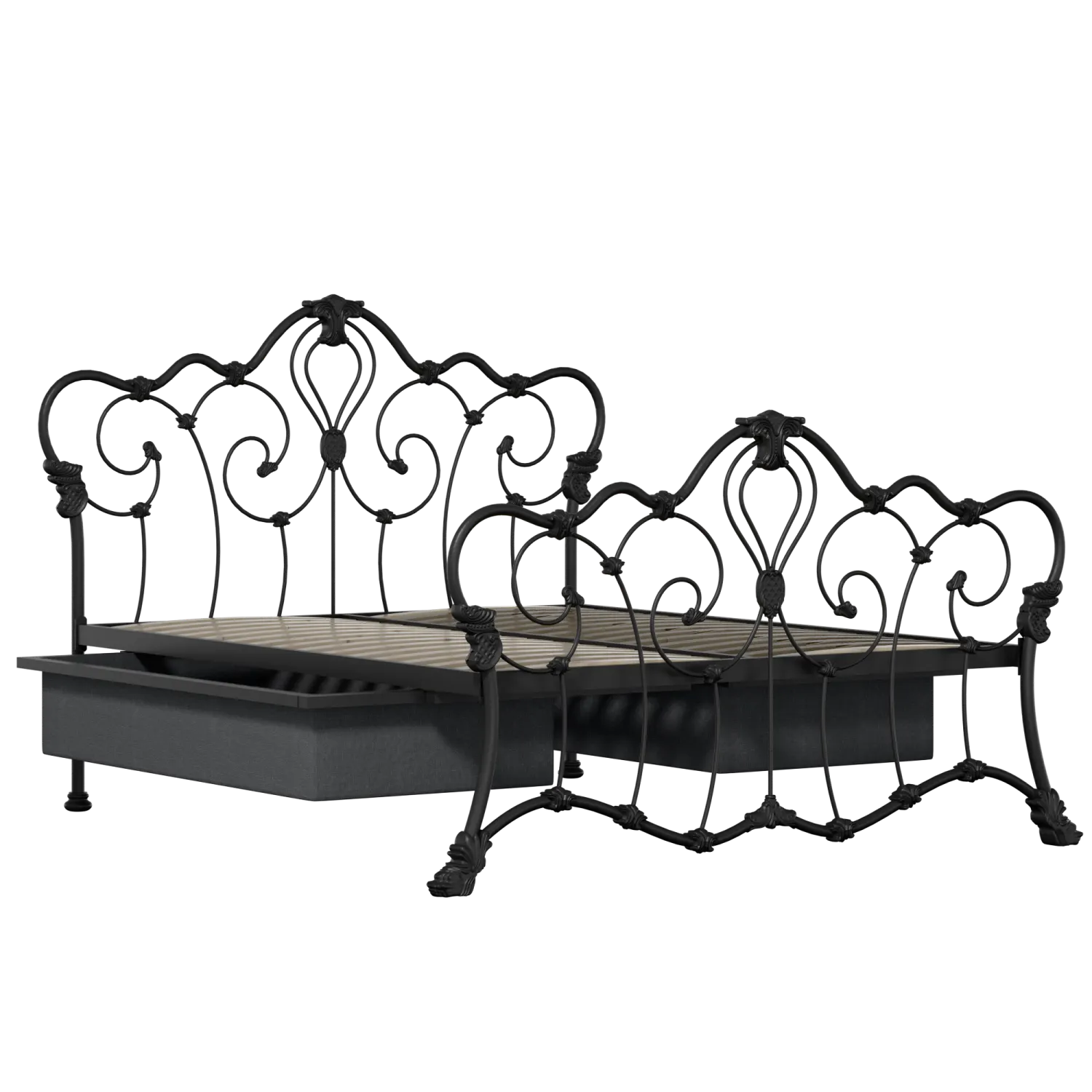 Athalone iron/metal bed in black with drawers