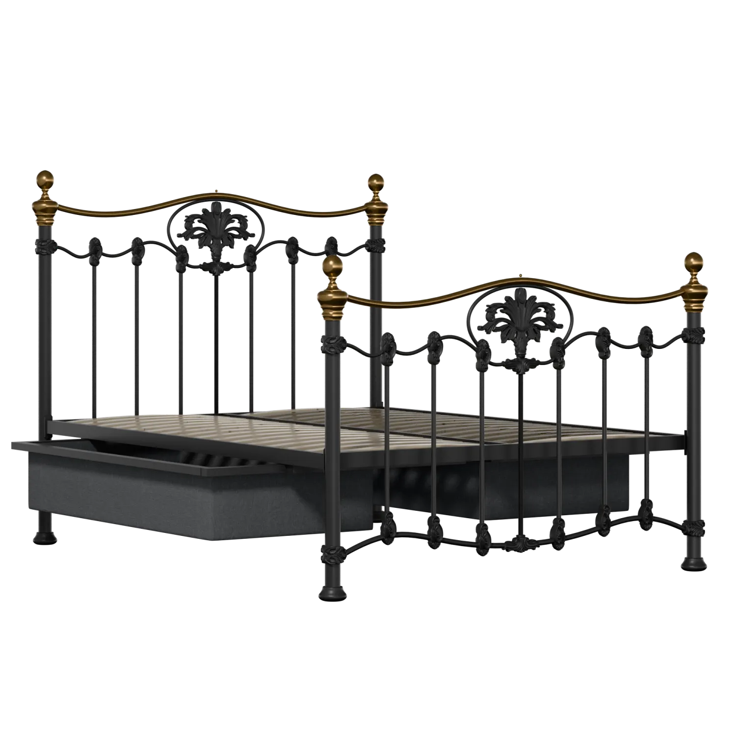 Camolin iron/metal bed in black with drawers