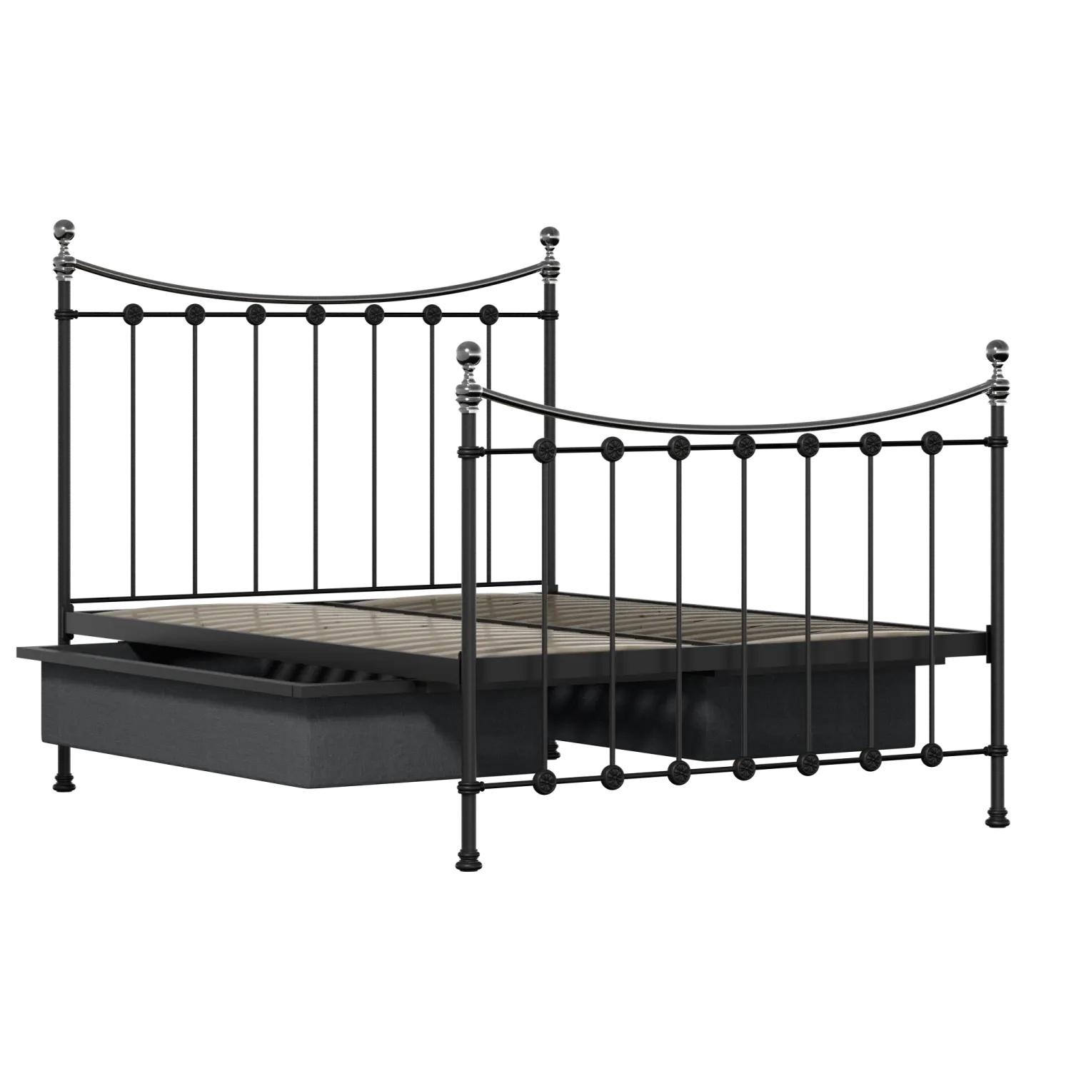 Carrick Chromo iron/metal bed in black with drawers