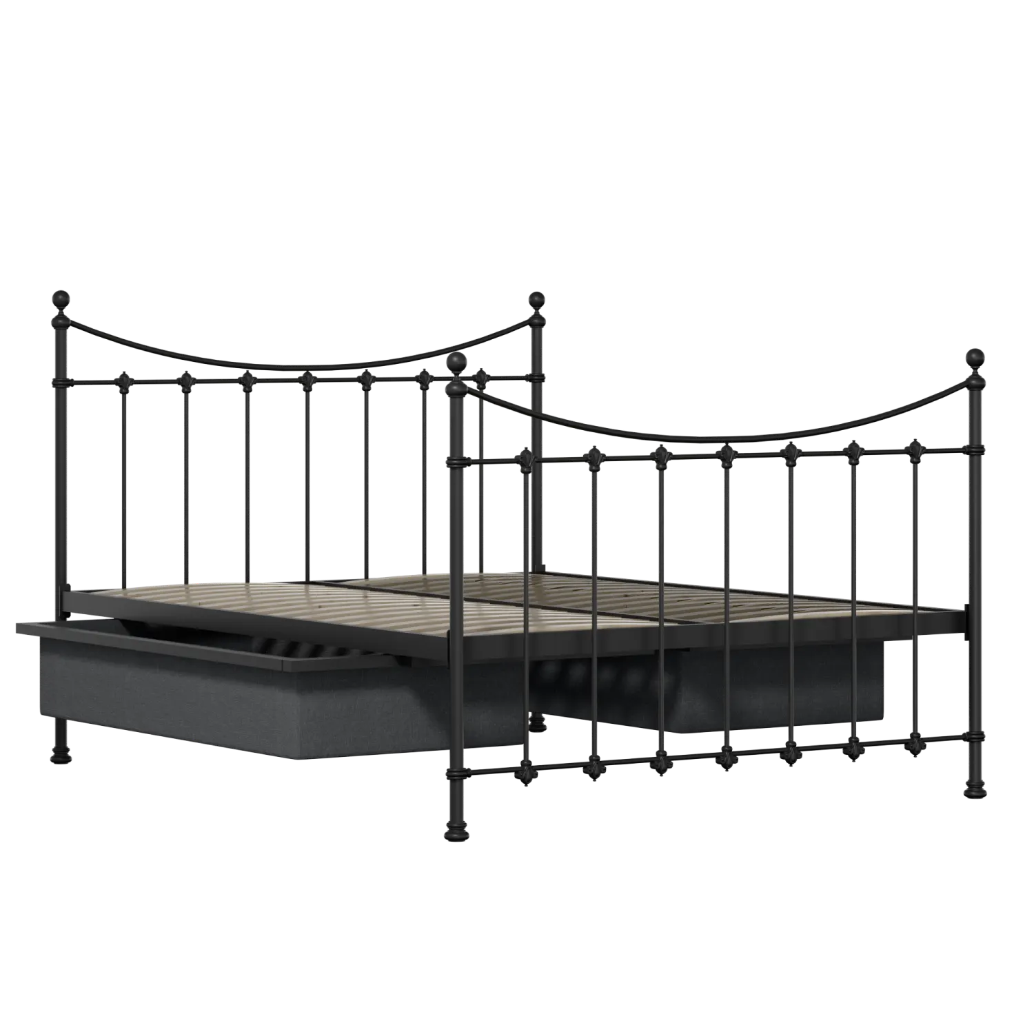 Chatsworth iron/metal bed in black with drawers