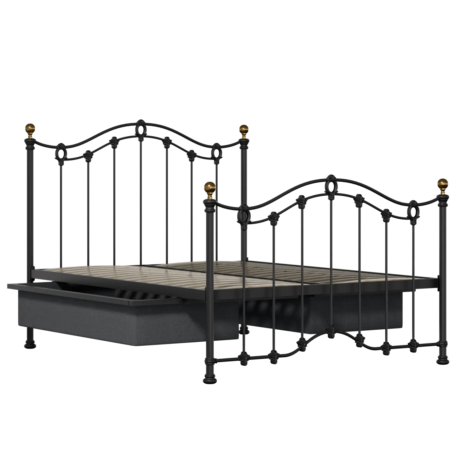Clarina iron/metal bed in black with drawers