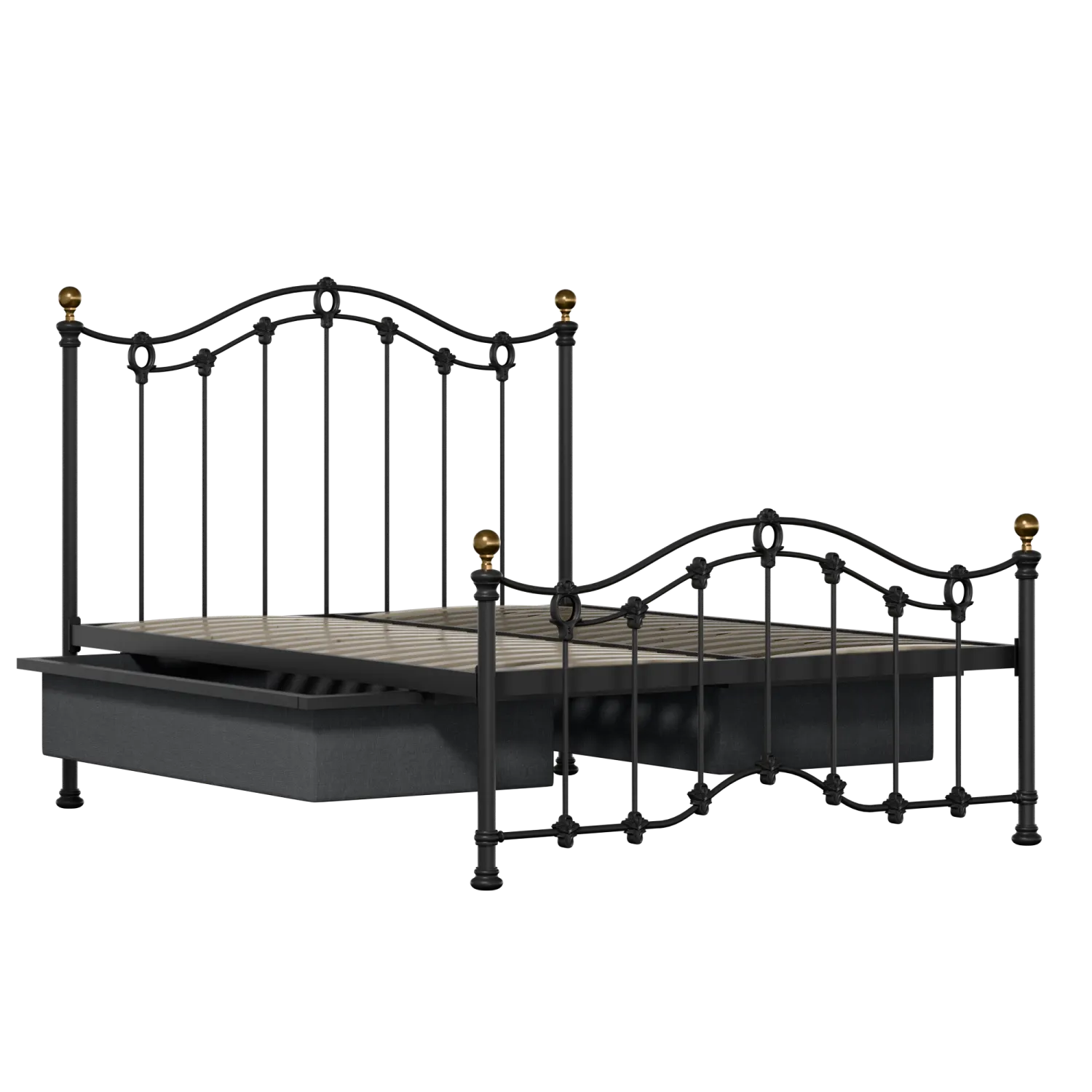 Clarina Low Footend iron/metal bed in black with drawers