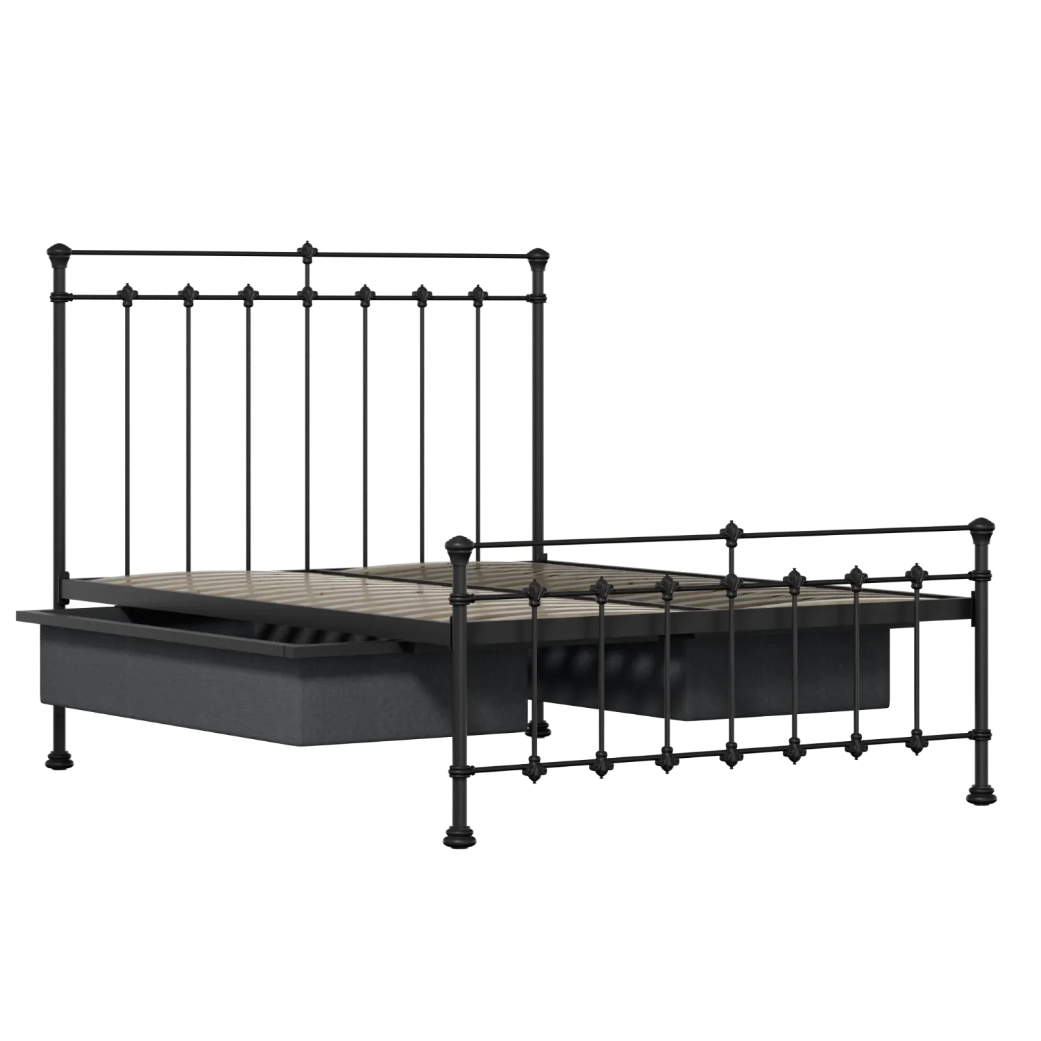 Edwardian iron/metal bed in black with drawers