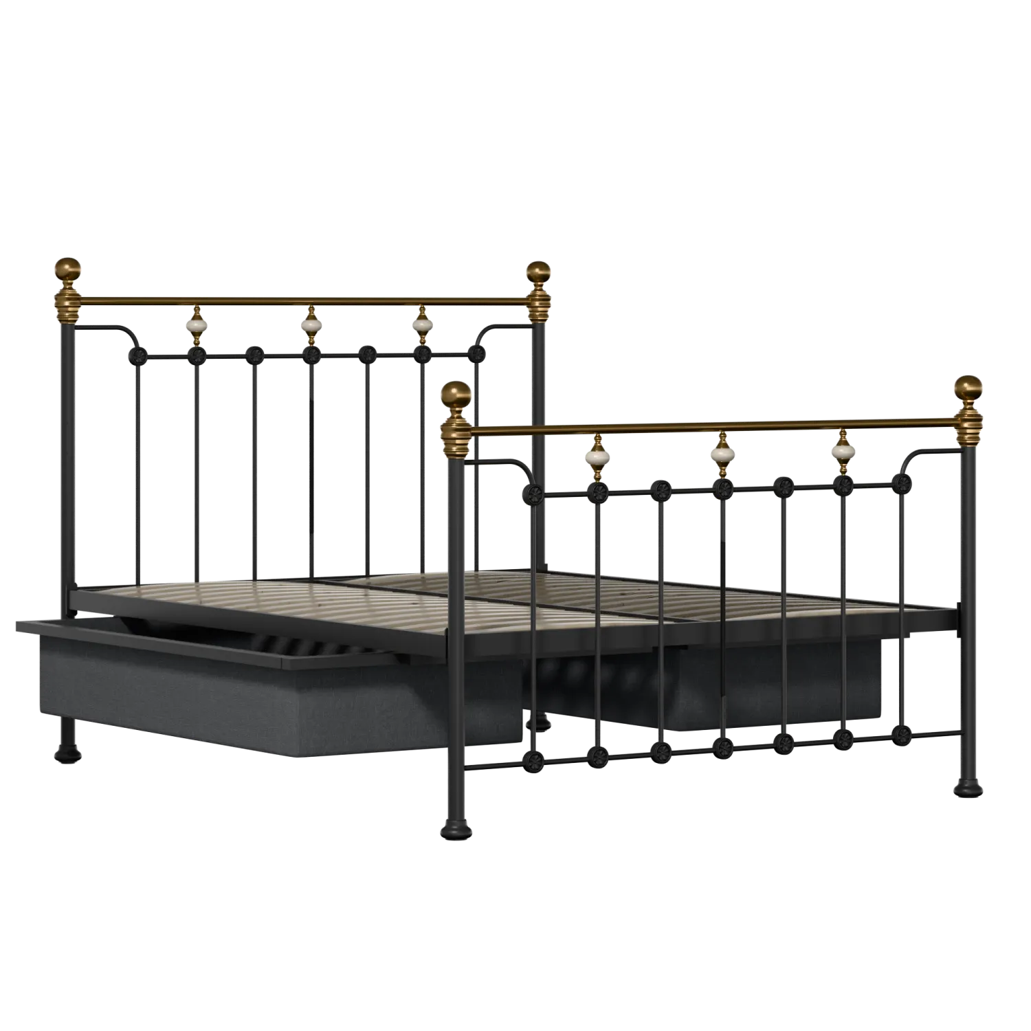 Glenholm iron/metal bed in black with drawers