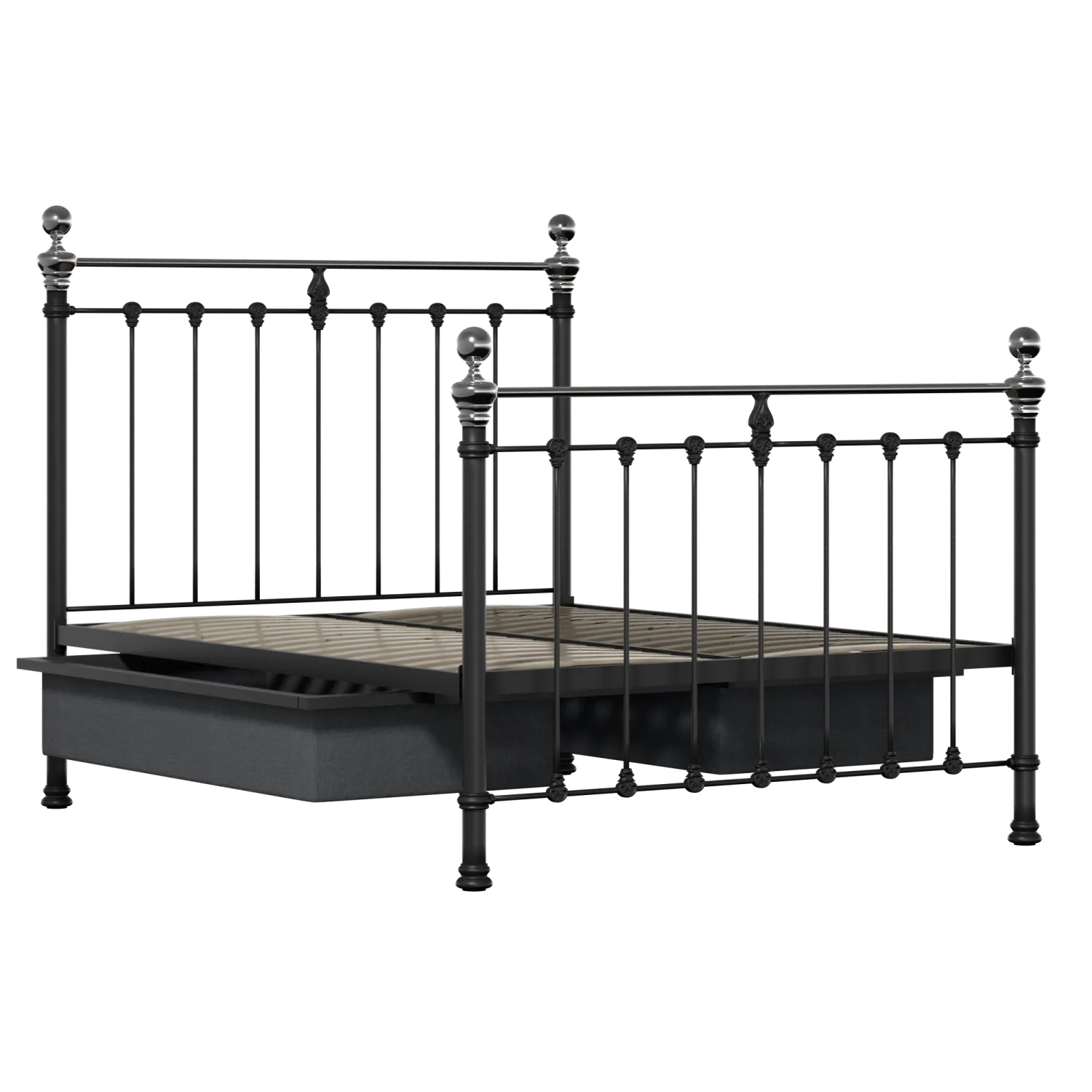 Hamilton Chromo iron/metal bed in black with drawers