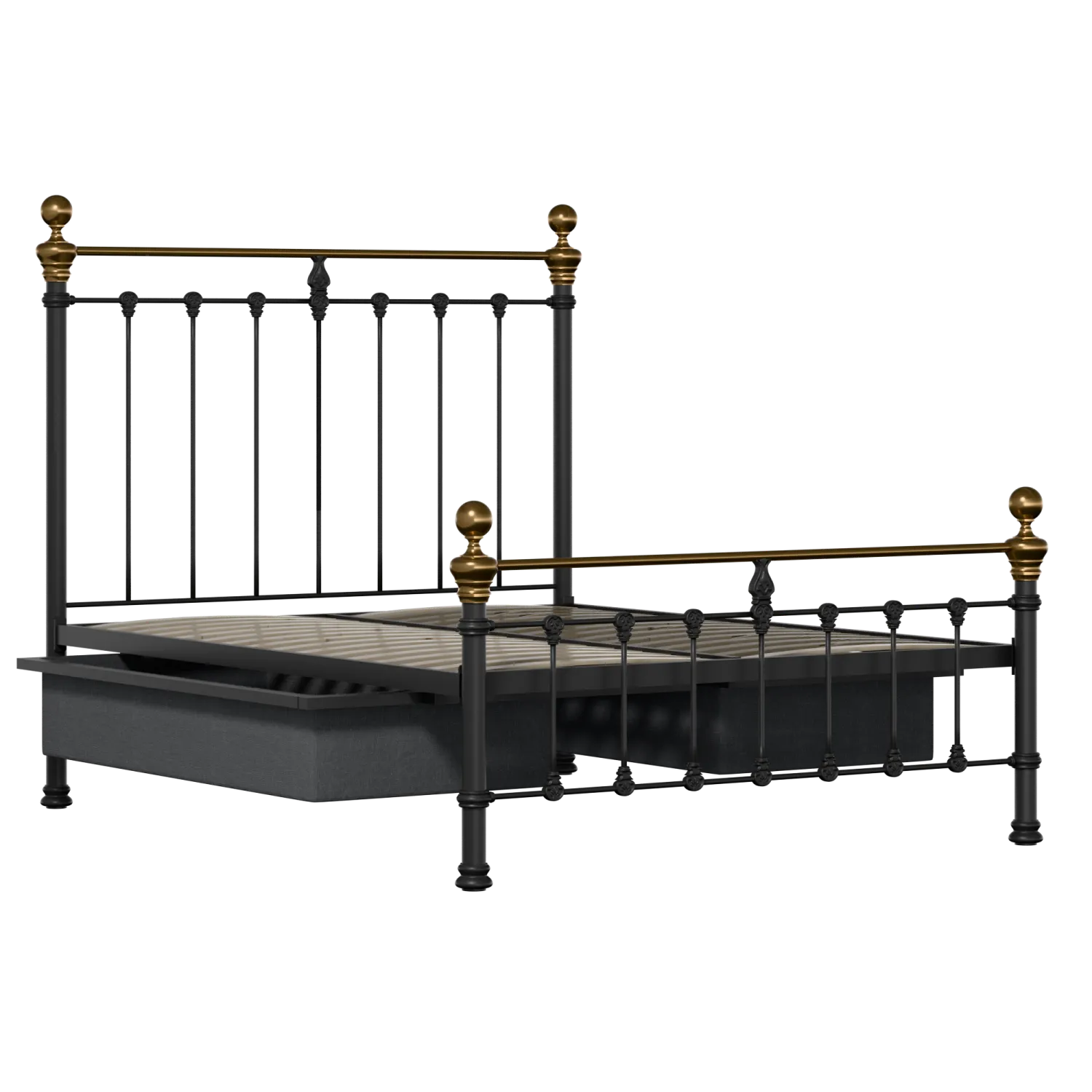Hamilton Low Footend iron/metal bed in black with drawers